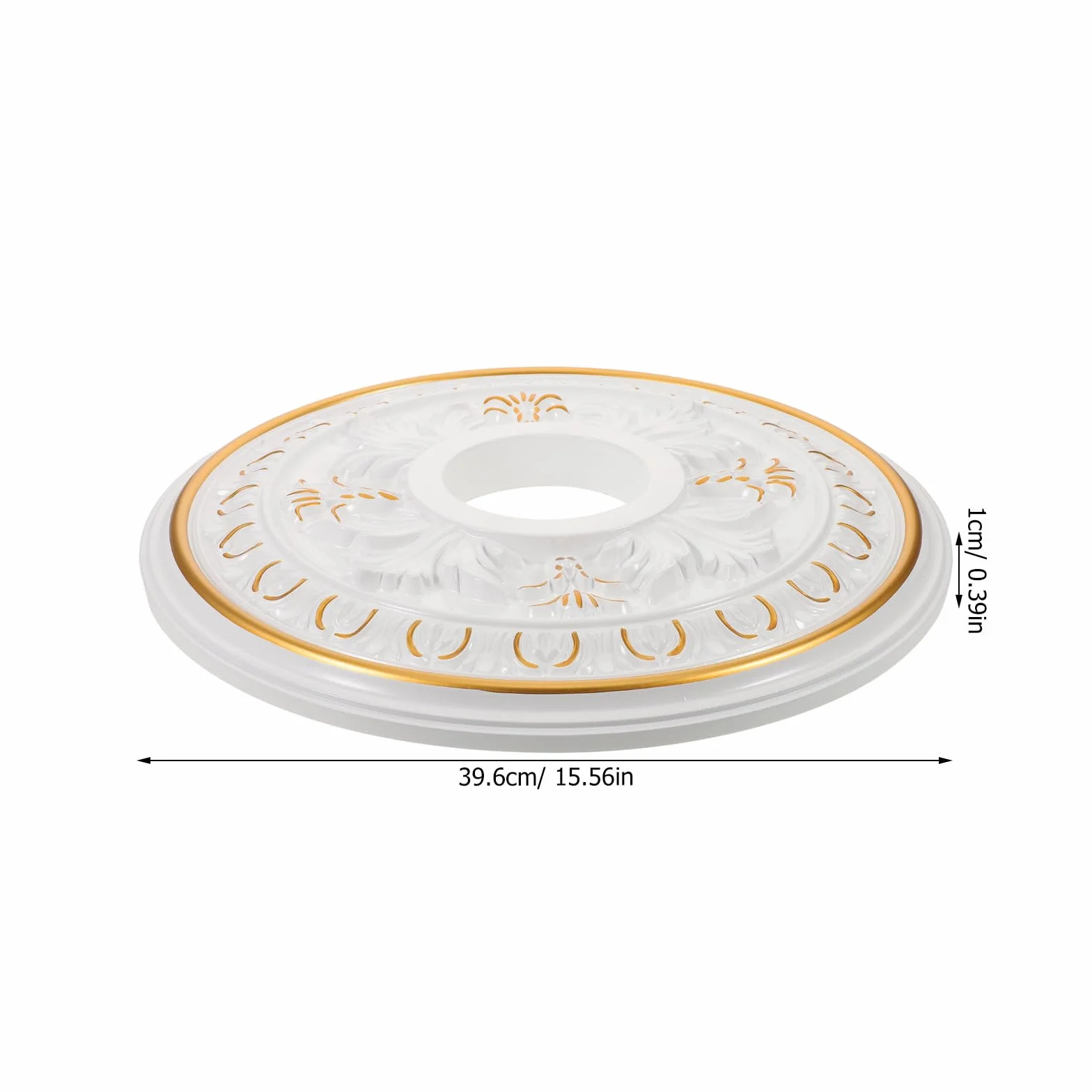 Okrągły sufitowy medalion do opraw oświetleniowych - Elegancka osłona lampy sufitowej - Dekoracyjny plastikowy medalion do jadalni i przedpokoju, (15,6" śr. zewn. x 4,3" śr. wewn.)