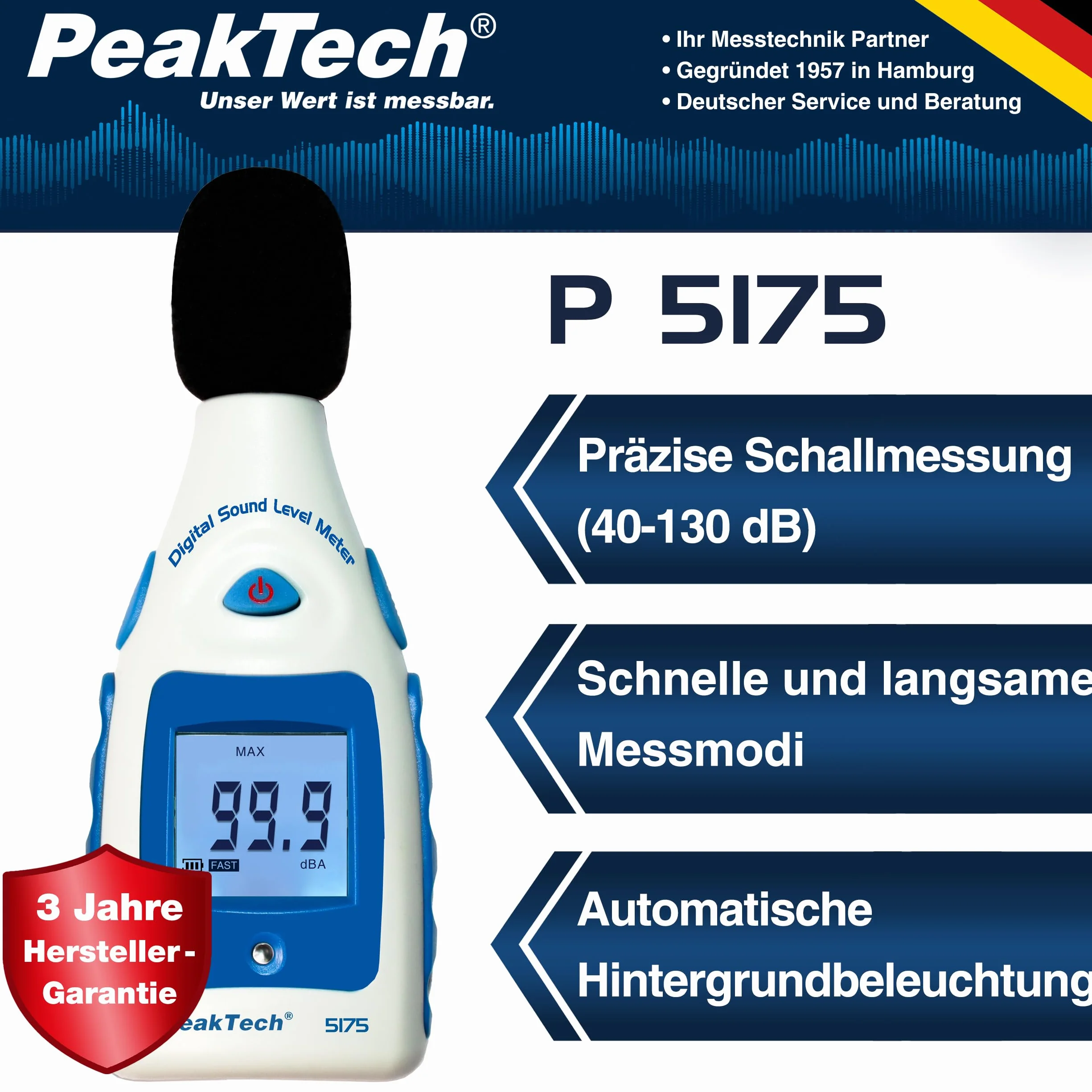 PeakTech P 5175 - Miernik poziomu dźwięku ~ 40 ... 130 dB A