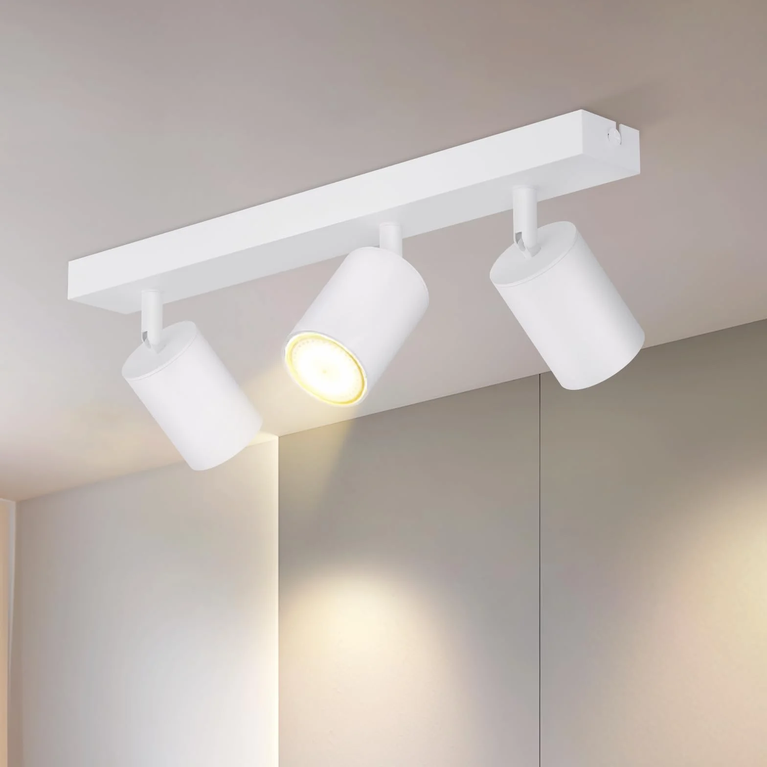 Homefire Lampa sufitowa LED z 3 płomieniami - obracana o 350° do wnętrz przemysłowych GU10 Spot lampa sufitowa Białe Spoty Nowoczesny Spot sufitowy do salonu, kuchni, sypialni, bez żarówek