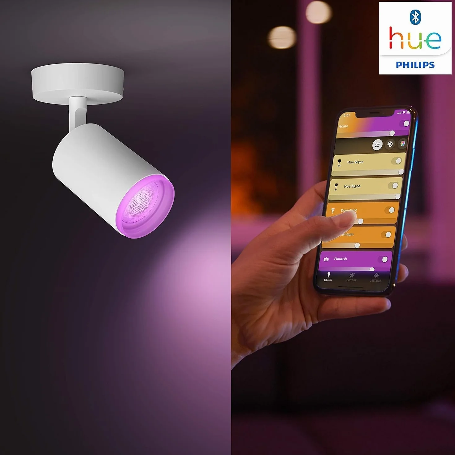 Philips Hue White & Color Ambiance Fugato Spot 2 flg, regulowany, 16 milionów kolorów, sterowany za pomocą aplikacji, kompatybilny z Amazon Alexa (Echo, Echo Dot)