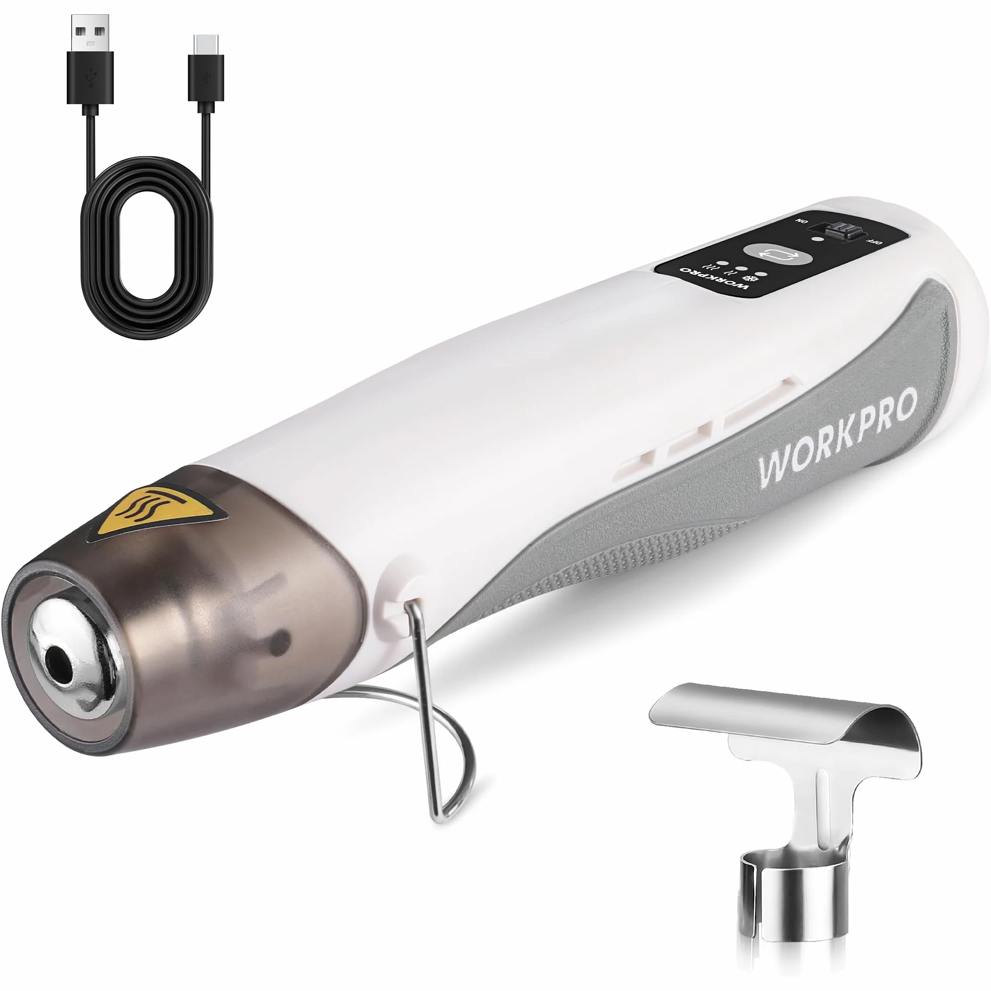 WORKPRO 7,2 V Mini pistolet na gorące powietrze bezprzewodowy, trzy temperatury chłodzenia/150℃/360℃, szybkie nagrzewanie, przenośny pistolet na gorące powietrze z dyszą odblaskową, akumulator