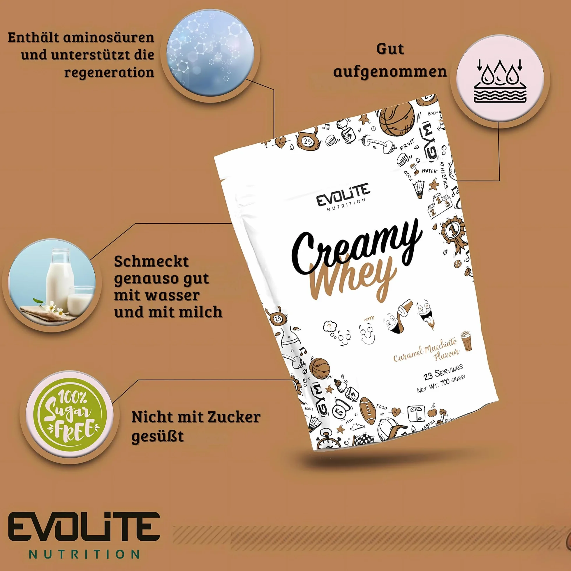 Evolite Whey Protein Powder 700 g - Serwatka z maślanką - 23 g białka