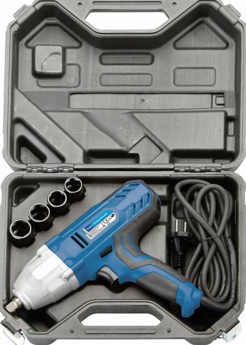 cartrend Wkrętarka udarowa, moc 520 W, maks. moment obrotowy 300 Nm, z biegiem lewo- i prawostronnym, z 4 nasadkami nasadowymi 17, 19, 21 i 22 mm, w zestawie walizka do przechowywania, długość kabla 3