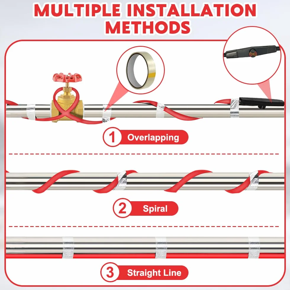 Kabel grzejny 230 V, 6 m samoregulujący się kabel grzejny, ogrzewanie z termostatem, rury grzewcze do rur wodnych, metalu/plastiku, rynny, rośliny