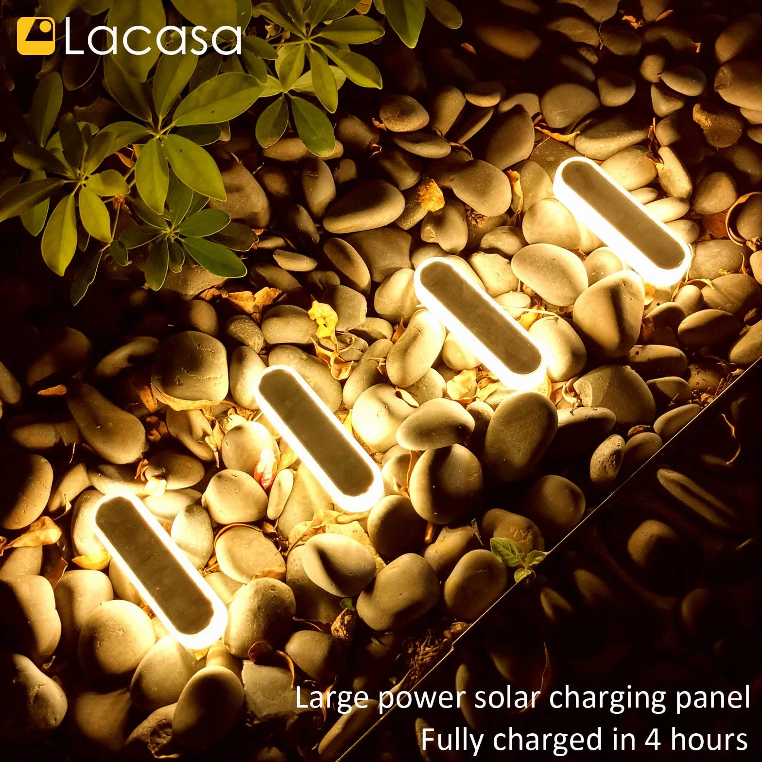Lacasa 4 szt. Zewnętrzna lampa solarna ciepła biel 2700 K 40 lm, dekoracja tarasu zewnętrznego, wodoodporna IP68, automatyczne włączanie/wyłączanie, oświetlenie do ścieżek ogrodowych, schodów, tarasów