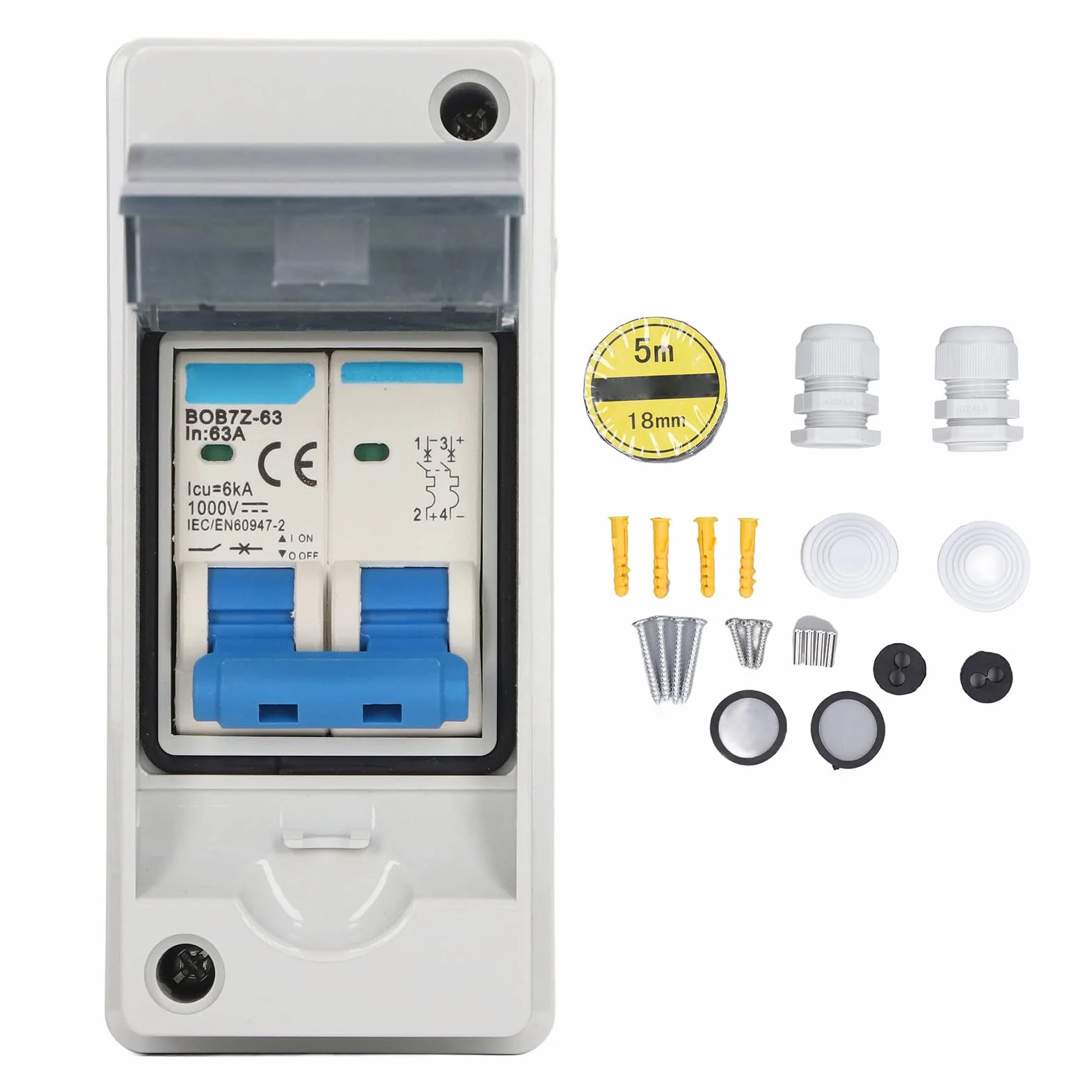 63A 1000V DC Rozłącznik, Miniaturowy Wyłącznik Instalacyjny PV DC z wodoodporną skrzynką rozdzielczą IP65, Rozłącznik Słoneczny do Paneli Słonecznych