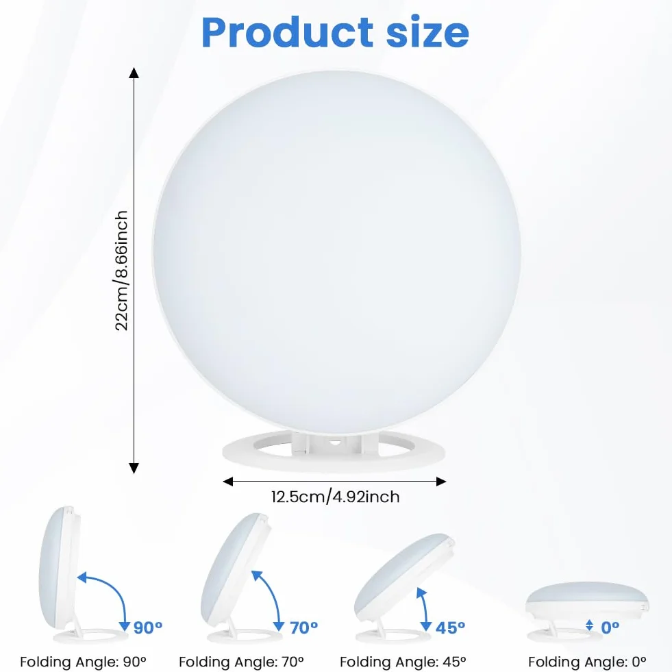 AOOWU Lampa do światła dziennego, lampa do terapii światłem 10000LUX-30000LUX, kompaktowa lampa solarna bez Uv z 3 temperaturami barwowymi 10 poziomów jasności ze składanym uchwytem do domu i biura