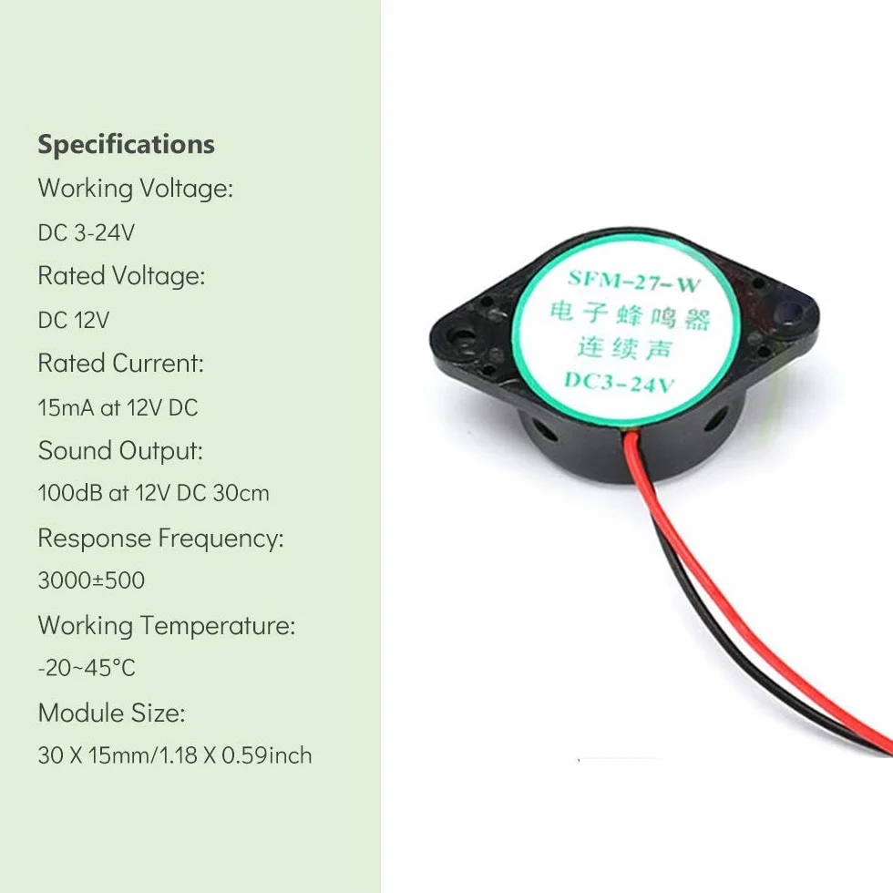 RUNCCI-YUN 5 sztuk DC 3-24 V Elektroniczny Buzzer Alarm Dźwięk Ciągły Dźwięk (5 sztuk) + Złącze Klip Baterii 9 V (5 sztuk)
