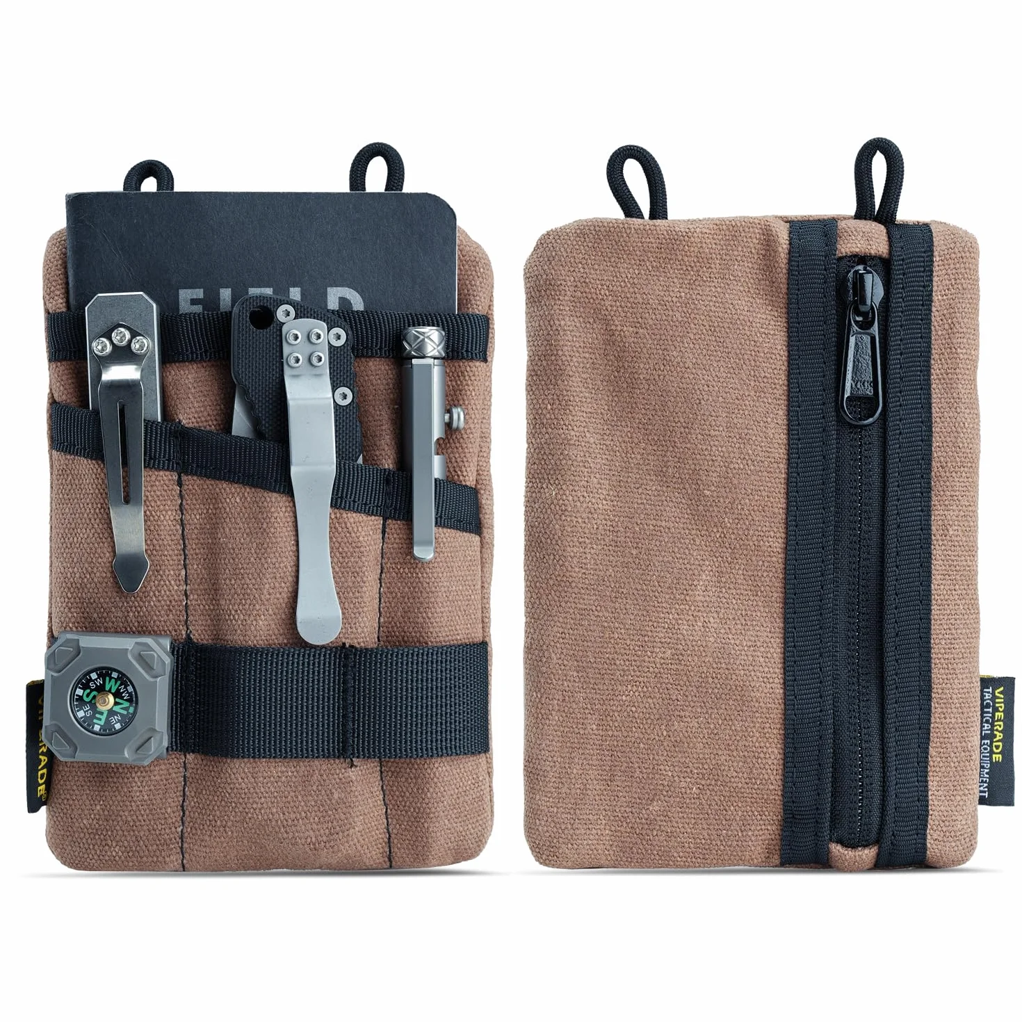VIPERADE VE1-OW Mała kieszonka kieszonkowa EDC, woskowane płótno torba z organizerem EDC, mała torba narzędzia EDC z 5 kieszeniami, mały organizer kieszonkowy Multitool na latarkę Multitools notes-tan