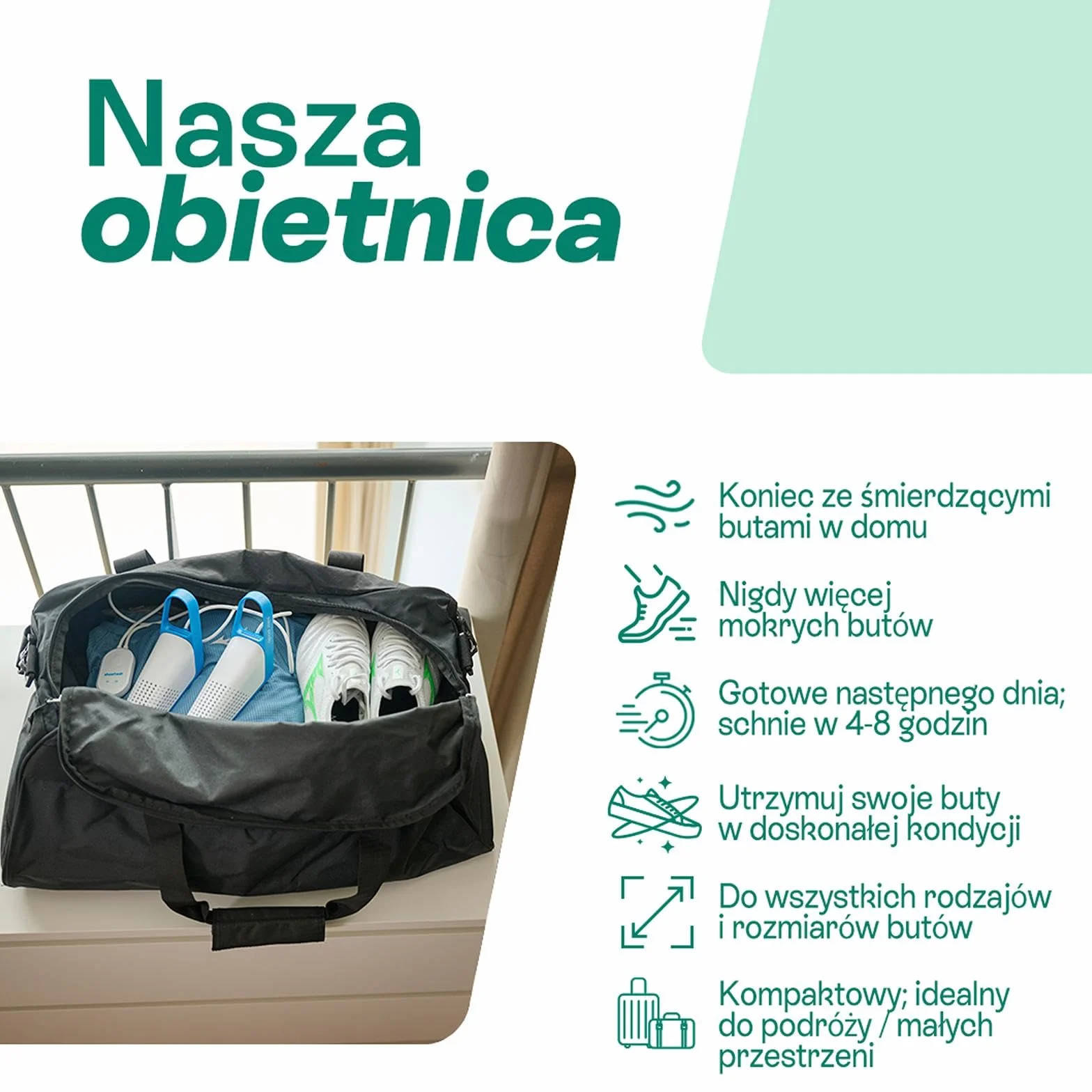 Shoefresh Opod Mini Suszarka i Odświeżacz do Butów z Timerem, Adapter USB-C