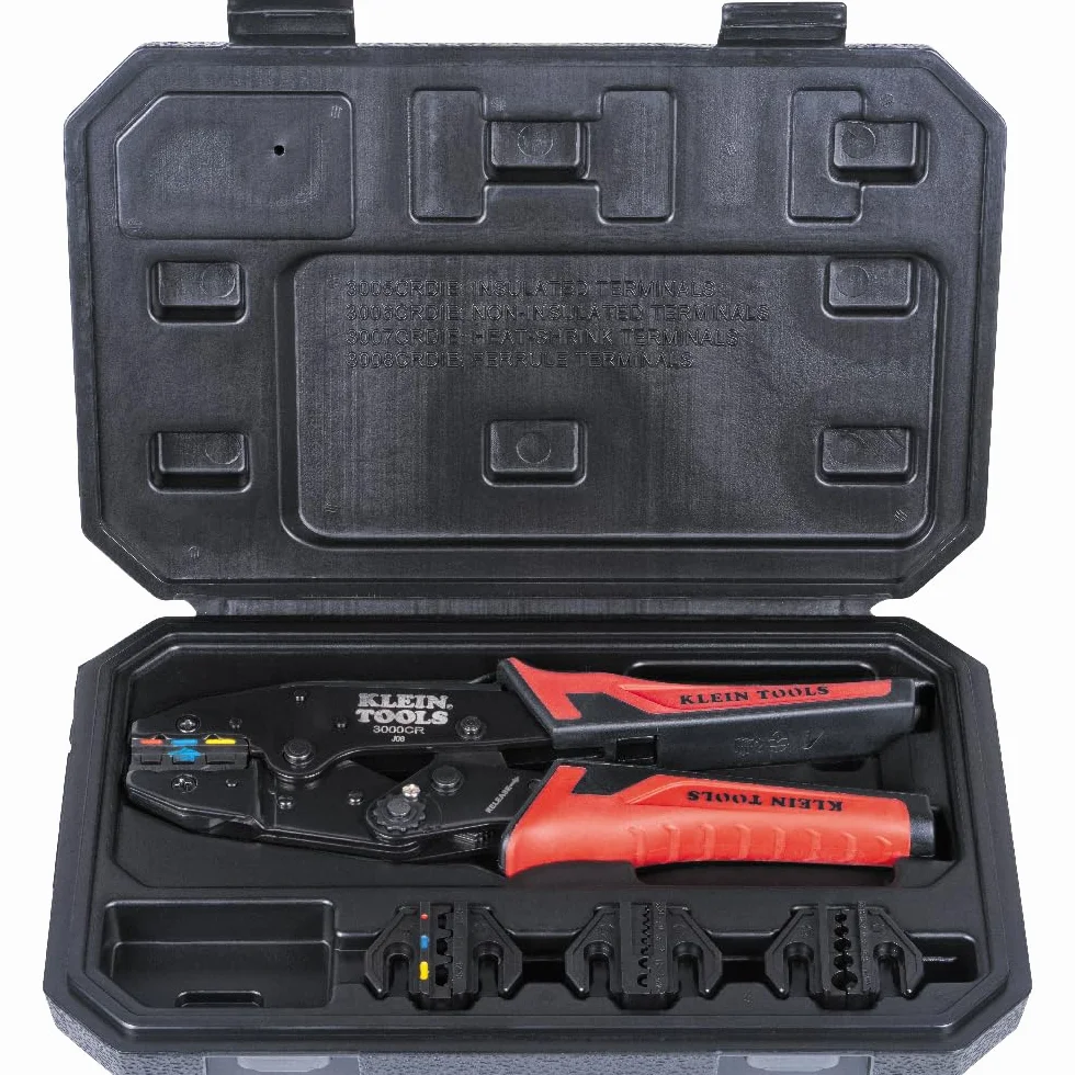 Klein Tools 3000CRKIT Zestaw narzędzi do zaciskania z grzechotką, (4) wymienne matryce do złączy termokurczliwych, nieizolowanych, izolowanych i tulejkowych