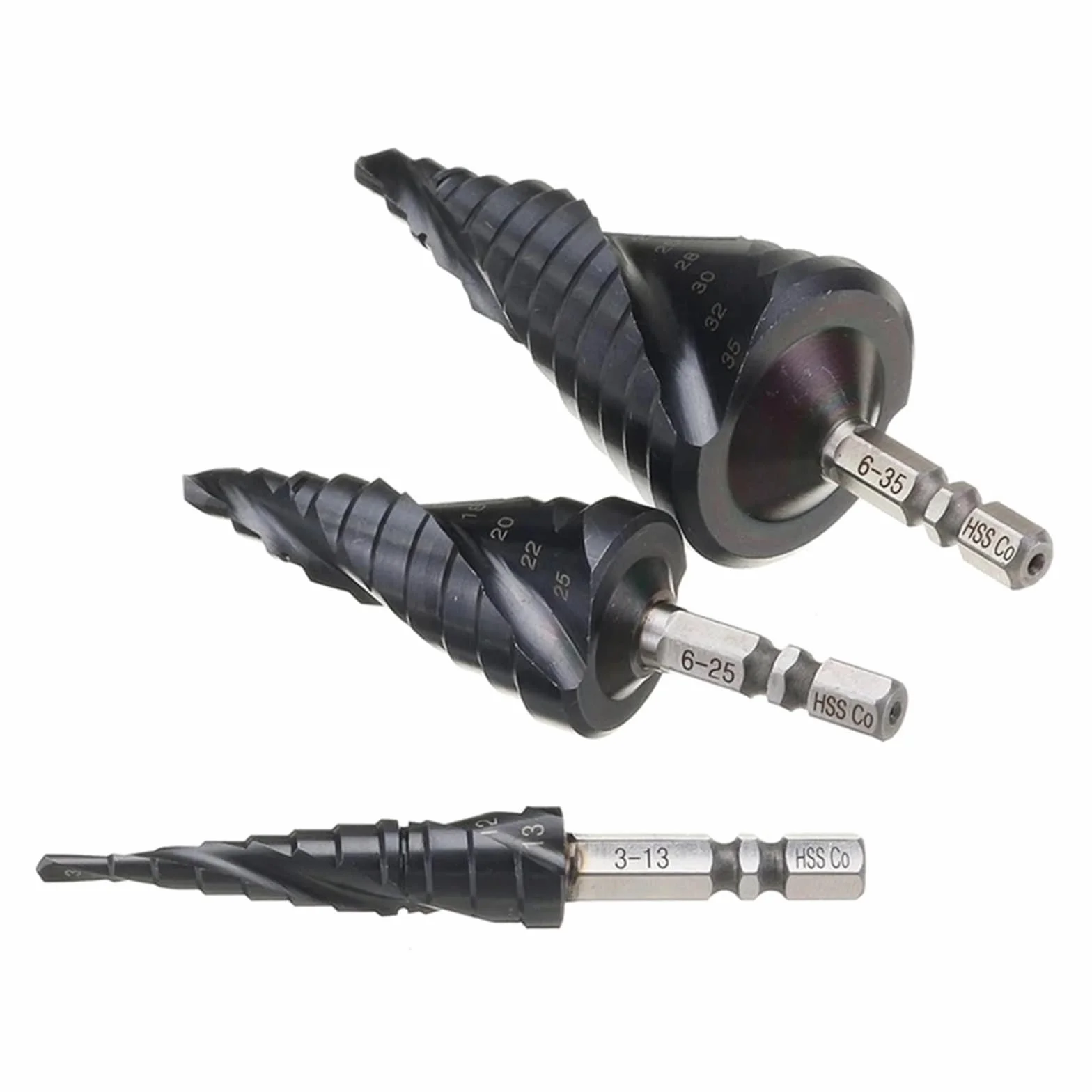 1/4 cala Hex M35 powlekany kobaltem trzpień wiertła stopniowego stal szybkotnąca metalowy otwieracz do otworów do narzędzi ze stali nierdzewnej (kolor: 6-35 mm)