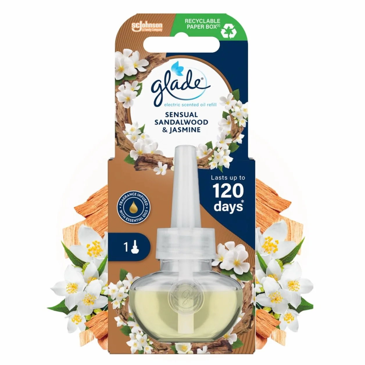 Glade® Wkład do elektrycznego odświeżacza powietrza Electric Scented Oil o zapachu Sensual Sandalwood & Jasmine, zapas 20ml