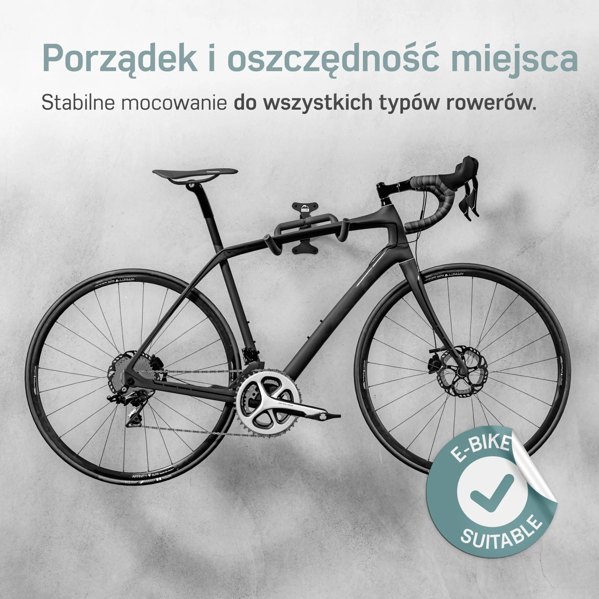 Borgen Uchwyt ścienny do rowerów Uchwyt na rower - regulacja kąta i odległości od ściany, składany, MTB, rower szosowy, uchwyt ścienny na rower - dodatkowa miękka podkładka.