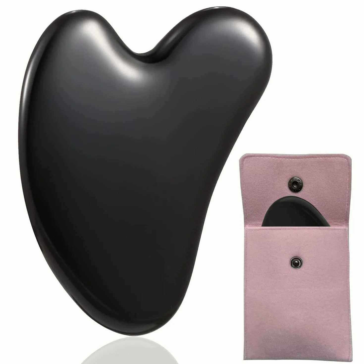 Gua Sha kamień naturalny kształt serca, narzędzie do masażu twarzy, różowy kwarc, prezent na Dzień Kobiet, terapia akupunktura, punkt spustowy zapobiegający starzeniu się skóry (czarny)