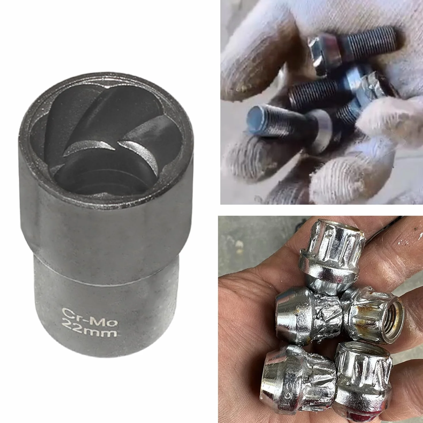 Zestaw 22 wykrętaków do nakrętek, klucz udarowy 1/2" i 3/8", zestaw do demontażu blokad kół do wyciągania uszkodzonych, zerwanych i zapieczonych nakrętek i śrub, zestaw nasadek obrotowych