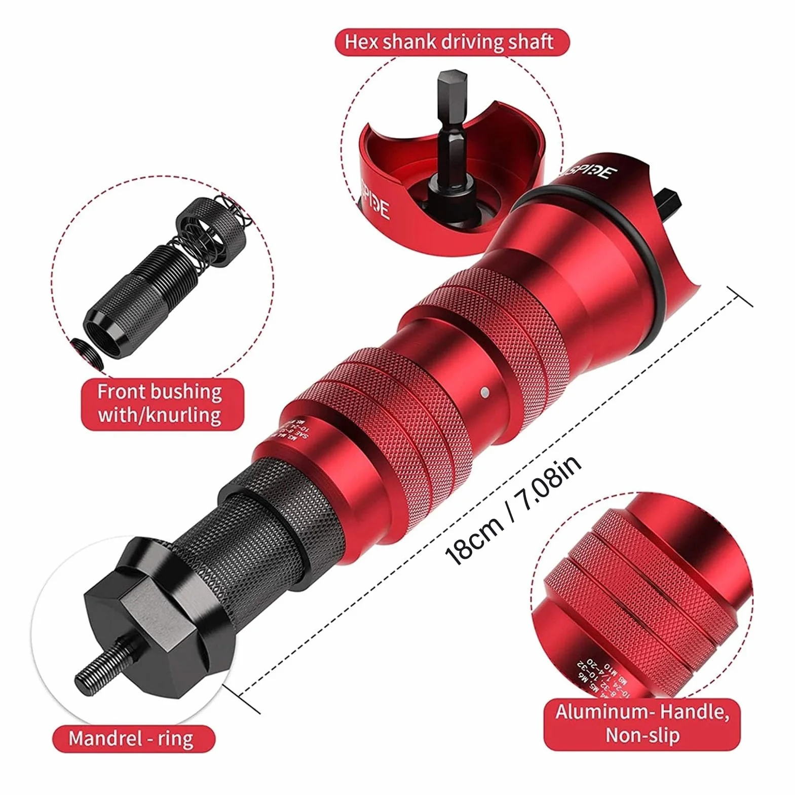 Zestaw Adaptera do Wiertarki do Nitonakrętek, Elektryczny Adapter do Nitonakrętek z 6 Wymiennymi Głowicami 150 Nakrętek do Montażu, Konserwacji, Aluminiowy materiał Konstrukcyjny