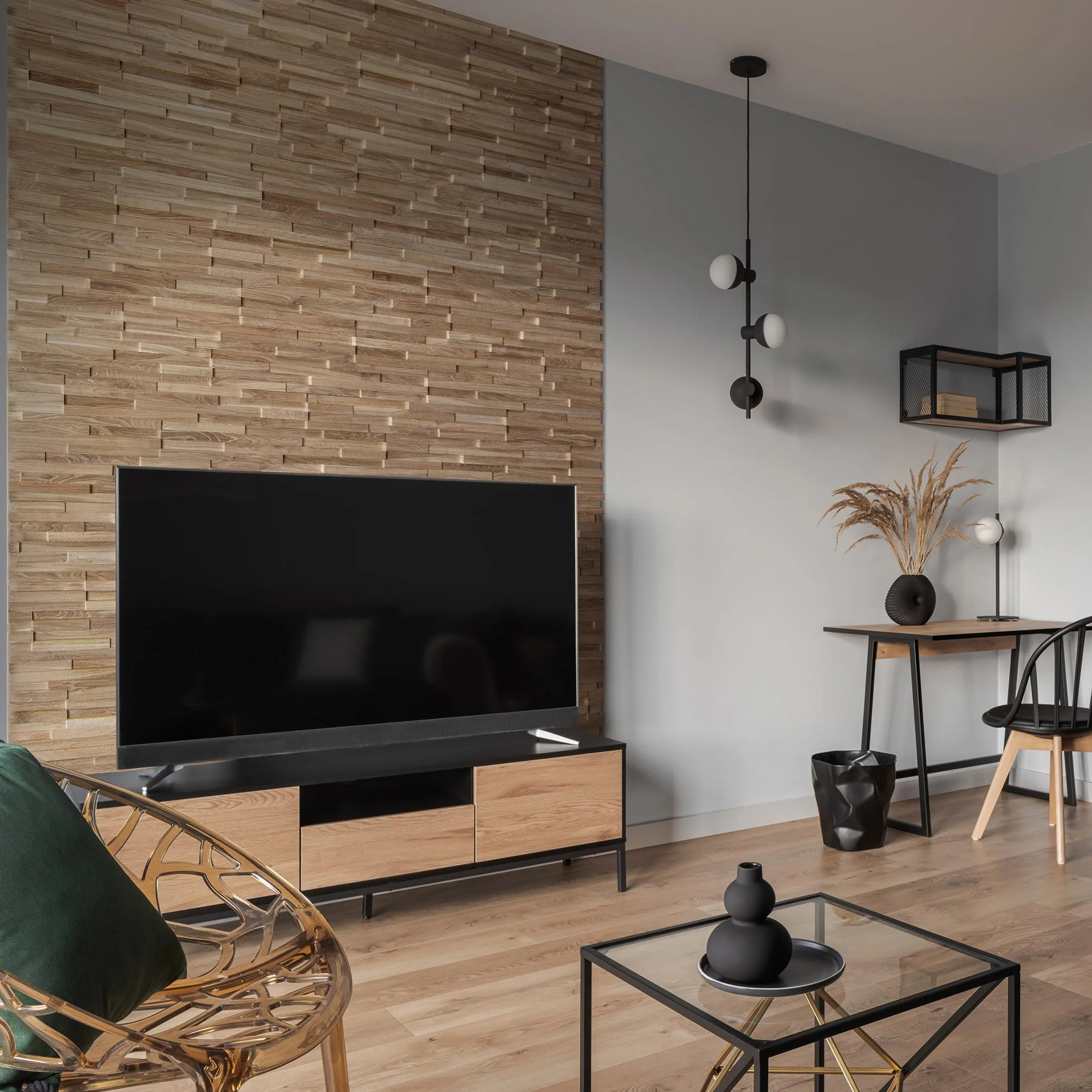 Drewniana okładzina ścienna o wyglądzie 3D, naturalne panele ścienne z drewna dębowego firmy Wooden Wall Design model Correctus (1 m2).