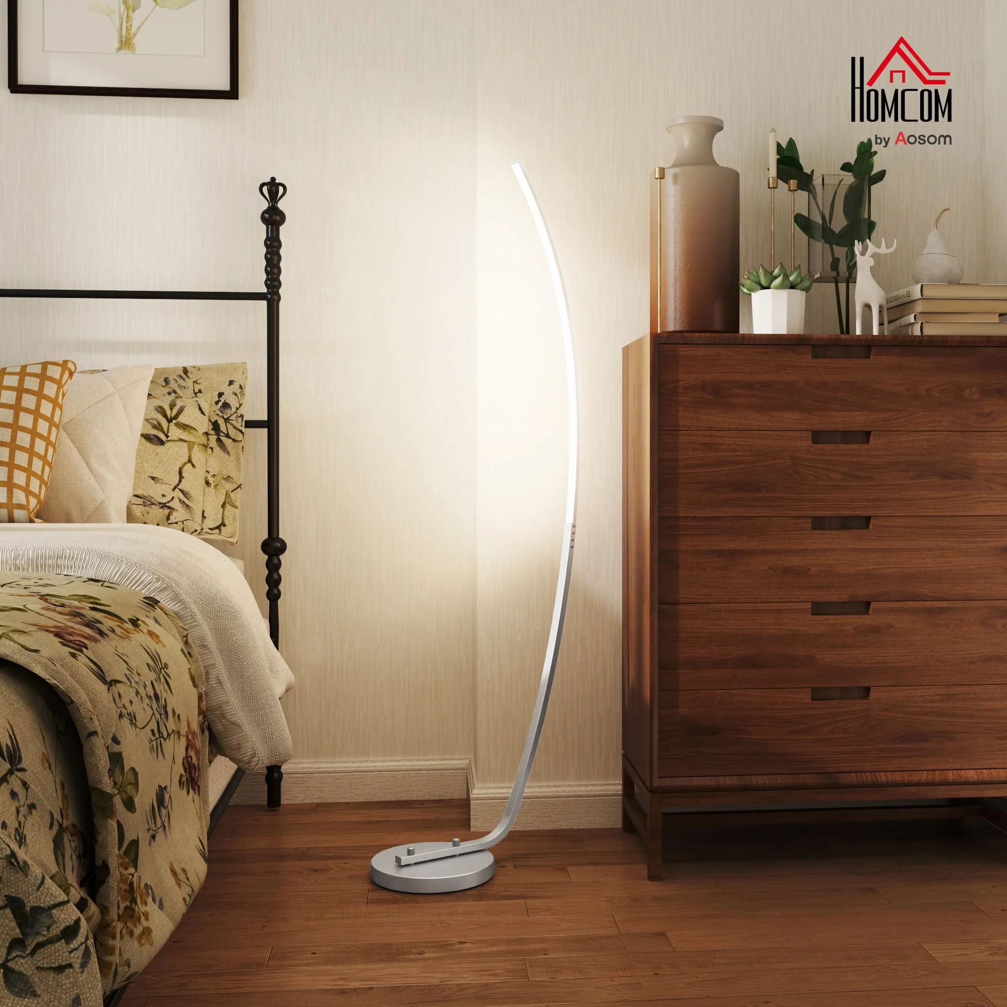 HOMCOM Lampa podłogowa do salonu, współczesna lampa do salonu LED z 3 poziomami regulacji jasności, przełącznik nożny, lampa podłogowa do salonu, sypialni, gabinetu,