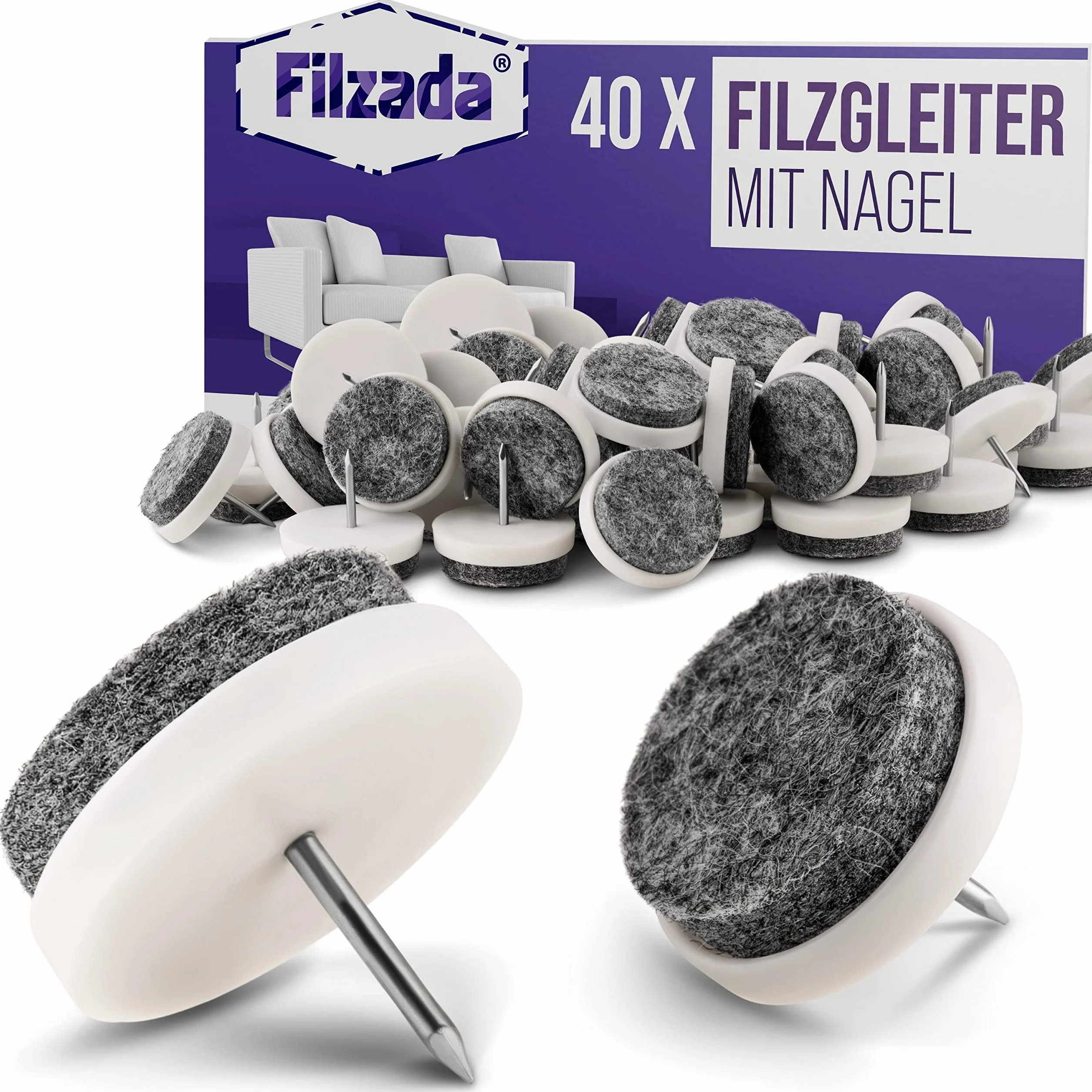Filcowa podkładka filzada 40 Ø 24 mm białe profesjonalne ślizgacz/meble