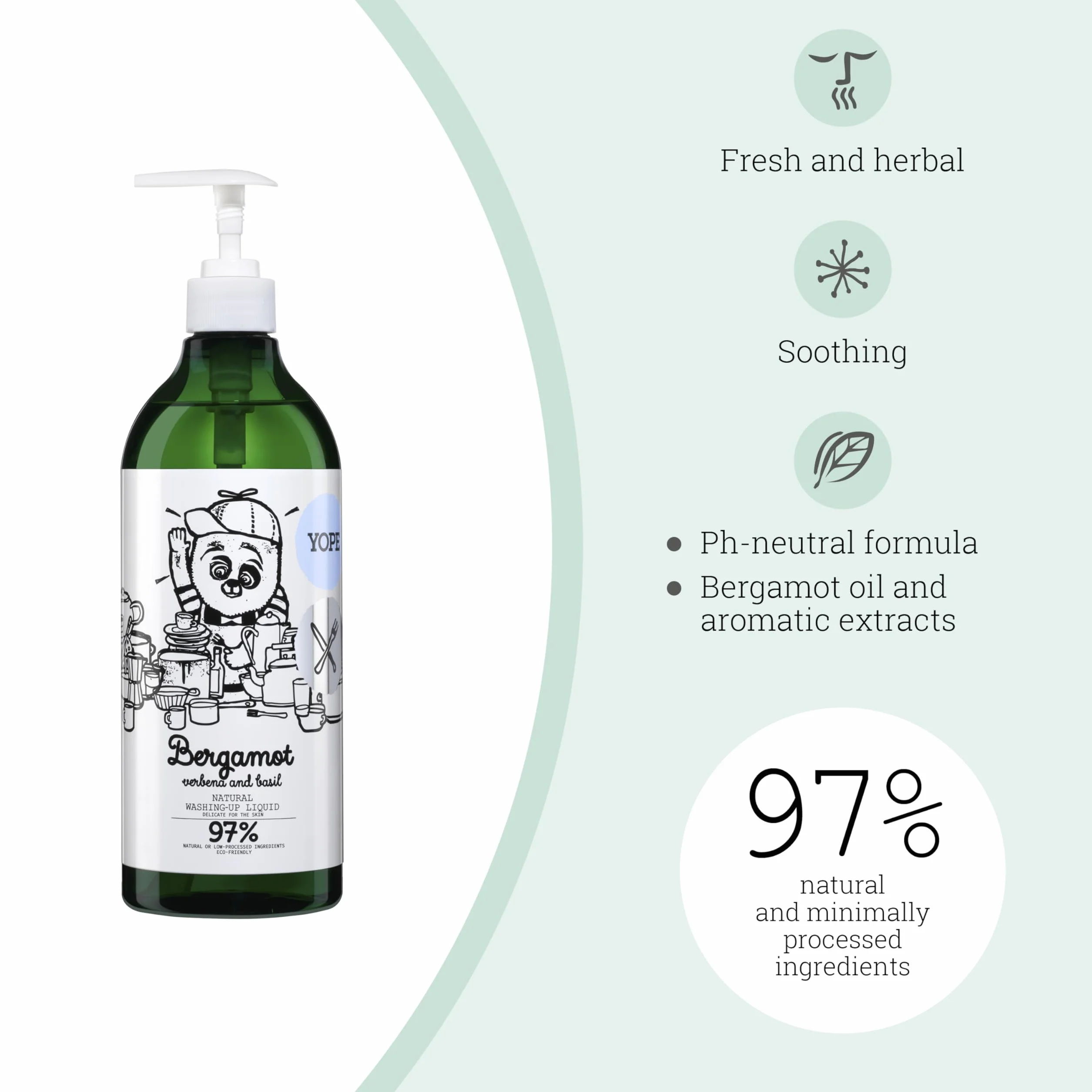 Yope Płyn do mycia naczyń bergamotka, werbena, bazylia, 750 ml