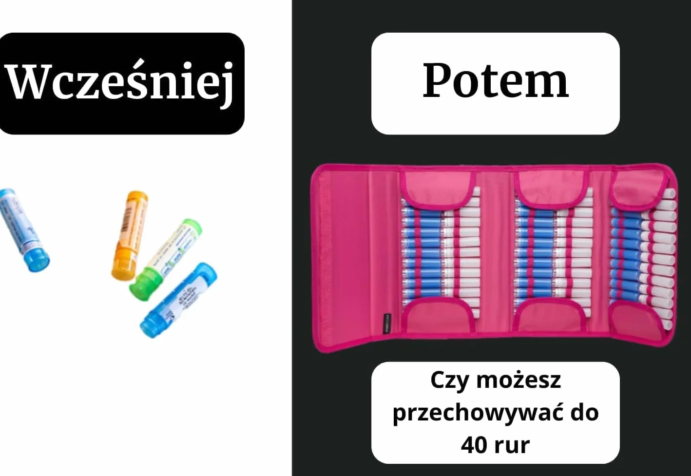 HOMEO-Case | Etui Homeopatyczne z 40 Przestrzeniami na Fiolki Boiron o Pojemności 4 Grama | Nie Zawiera Fiolków | Różowy