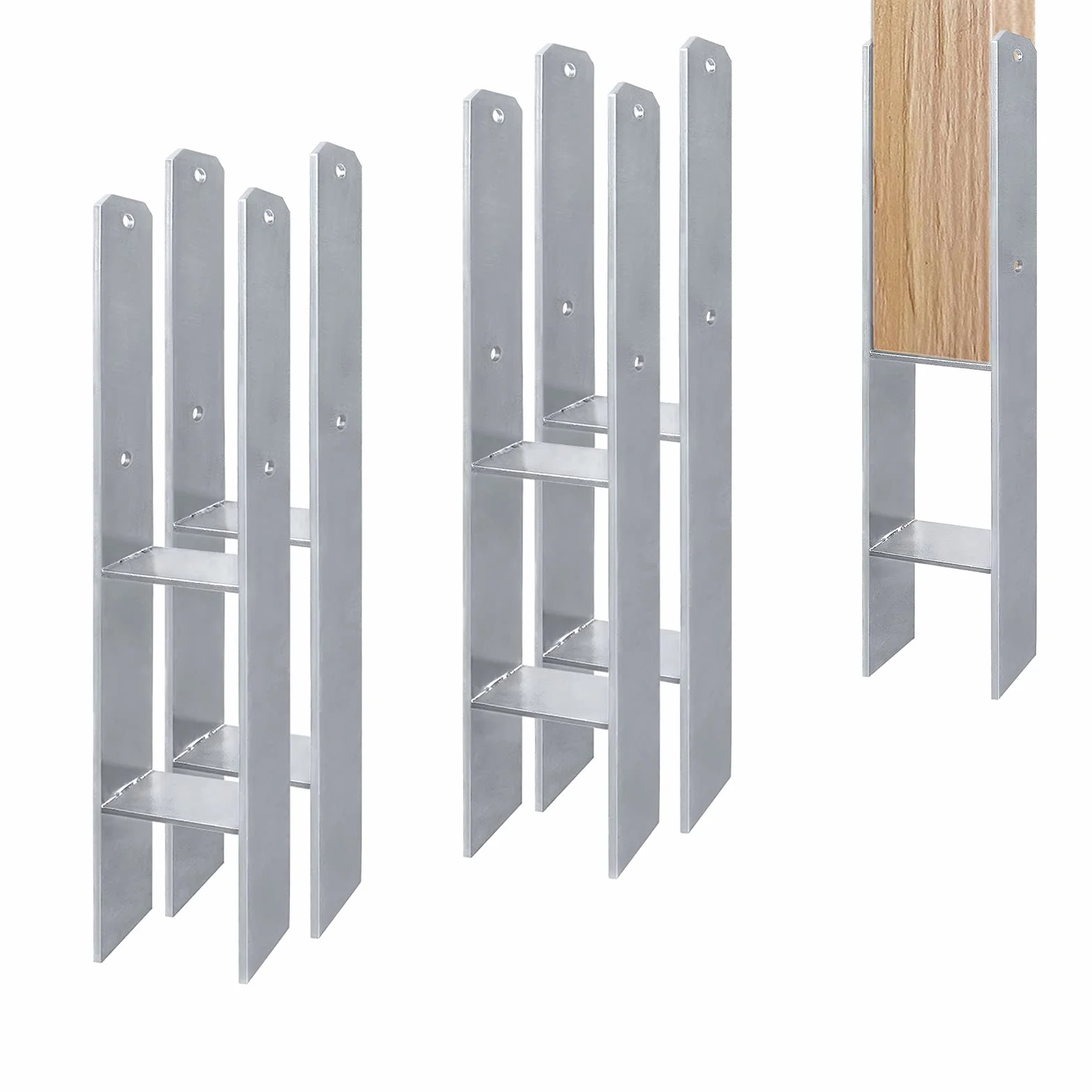Aufun 4 sztuki wsporników słupków H w wersji 101 mm, kotwa H w kształcie litery H wspornik stalowy - długość 600 mm, grubość materiału 5 mm (4 sztuki 101 mm)