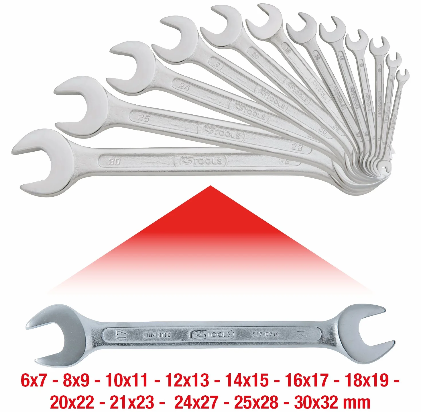 KS Tools 517.0125 Zestaw kluczy plaskich, 12-szt, 6x7-30x32mm