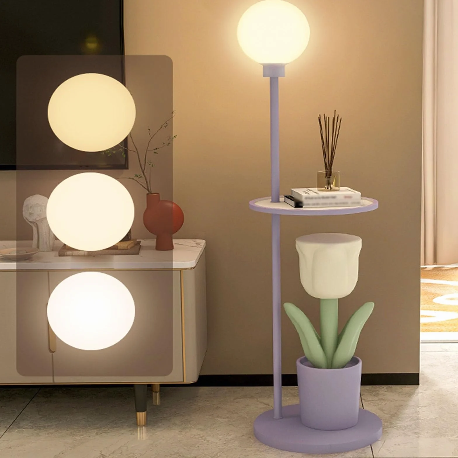 Lampa podłogowa ze stolikiem Zestaw stołowy i lampowy, lampka nocna do czytania, nowoczesny stolik końcowy z lampą podłogową do salonu, gabinetu, sypialni Lampa podłogowa ze stolikiem(Pink)