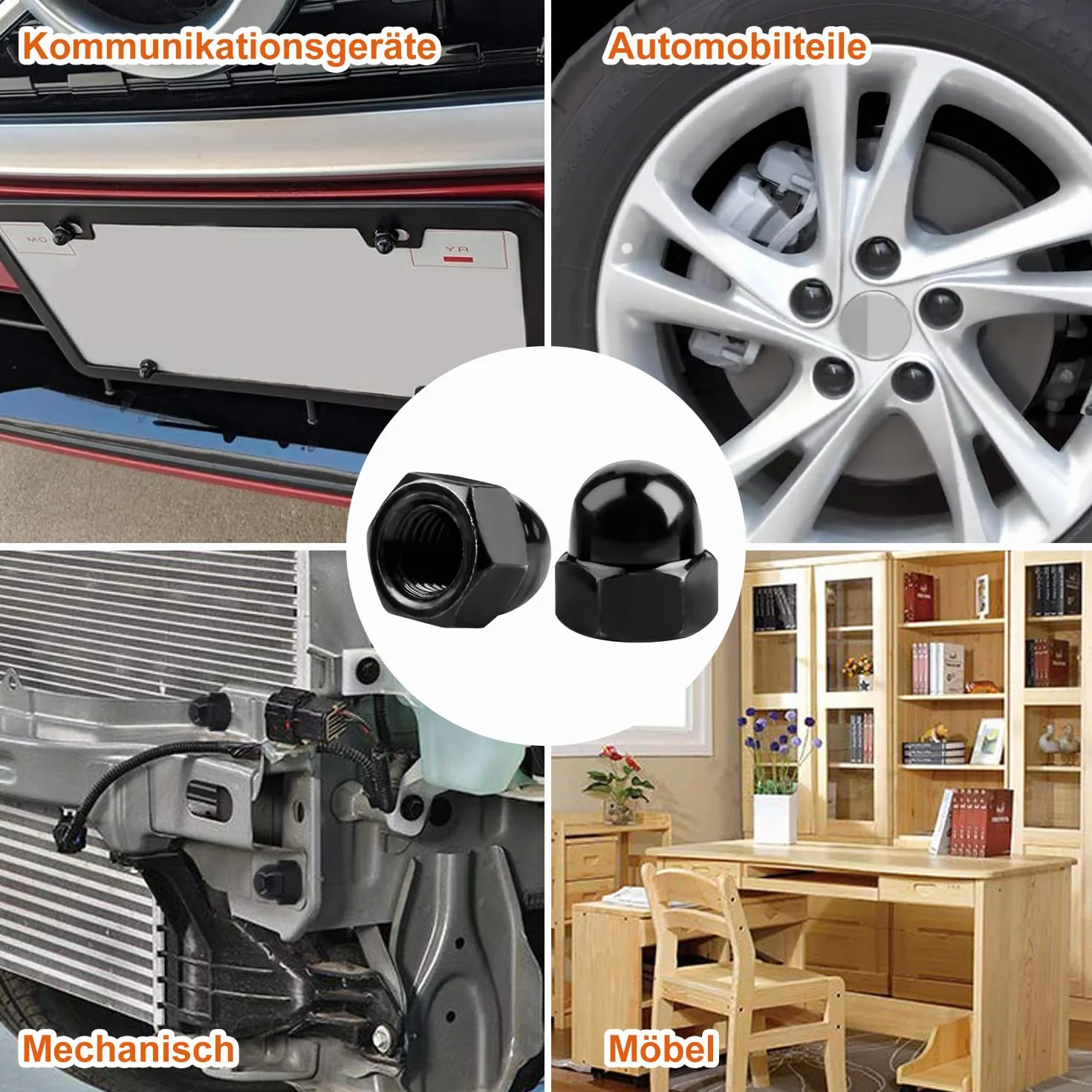 Nakrętki do kapeluszy M3/M4/M5/M6/M8/M10/M12 Nakrętki ślepe, 185 sztuk, ochrona przed rdzą, ochrona przed rdzą, trwała nakrętka kopułowa, do śrub, gwintowanych, prętów gwintowanych (czarny, nylon)