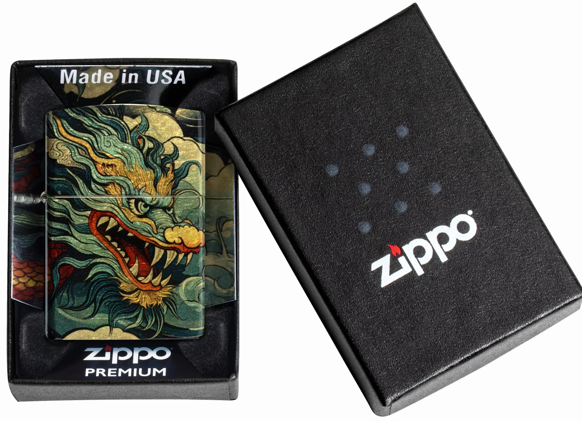 Zippo Colourful Dragon Zapalniczka Sztormowa, do Napełniania, Wielokrotnego Użytku, Wiatroodporna Konstrukcja, Pudełko na Prezent, Wykonano w USA, Kolor Postarzany Mosiądz 540°, Fuzyjne Nanoszenie