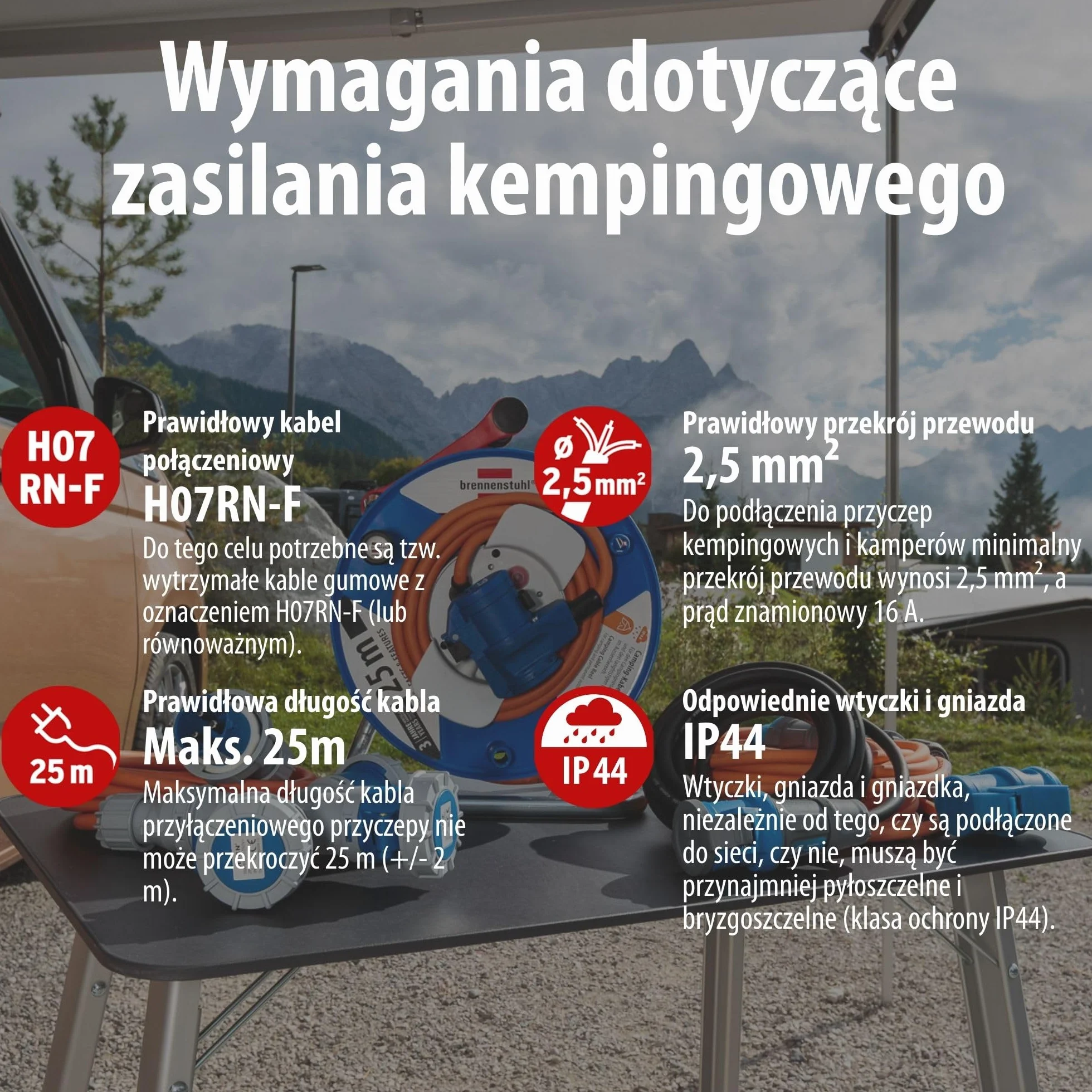 Brennenstuhl CEE 230V przedłużacz kempingowy 5m z wskaźnikiem napięcia LED (kabel H07RN-F 3G2,5, kabel zasilający do campingu do stałego użytkowania na zewnątrz IP44, Made in Germany)