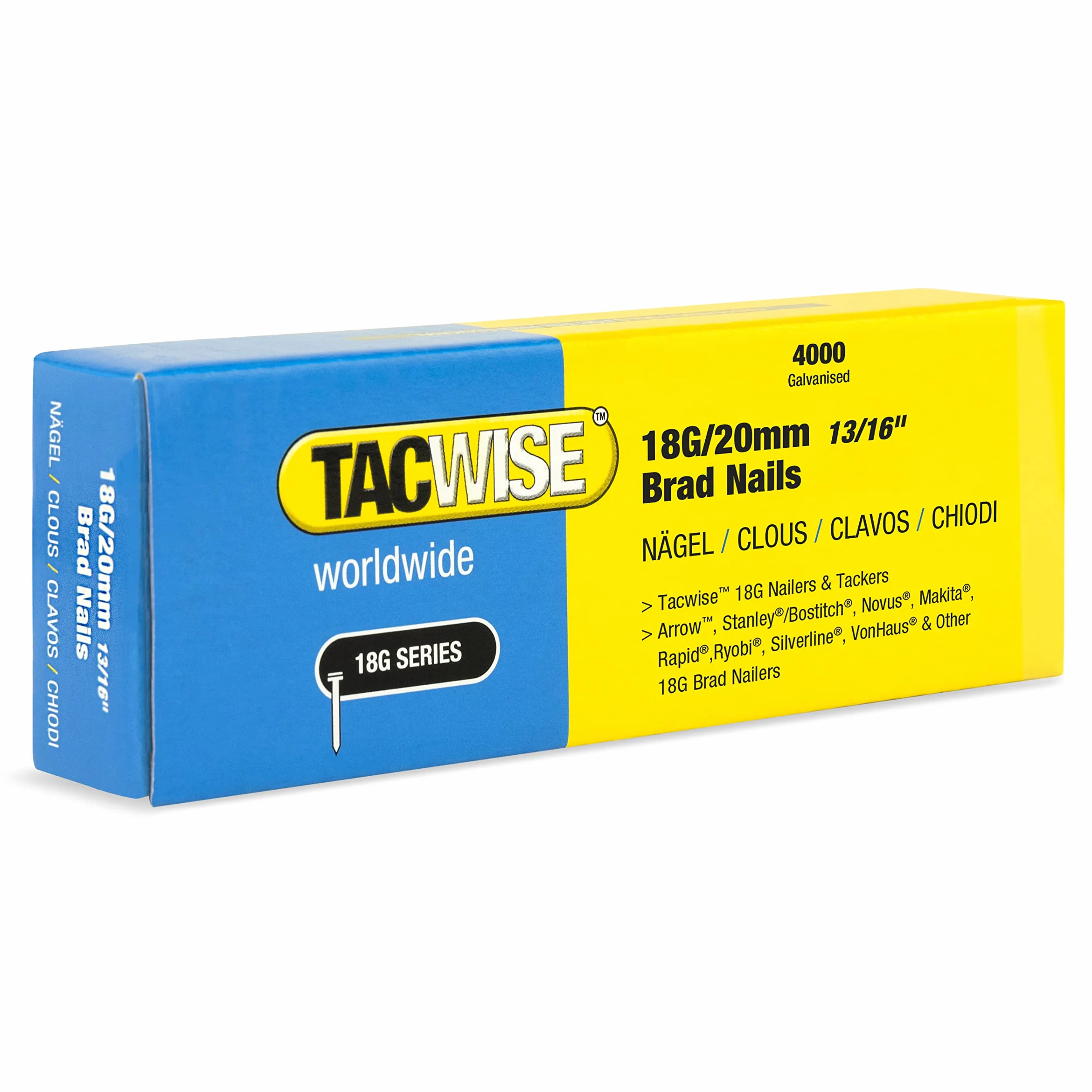 Tacwise 1709 Typ 18G / 20 mm ocynkowane gwoździe Brad, 4000 sztuk