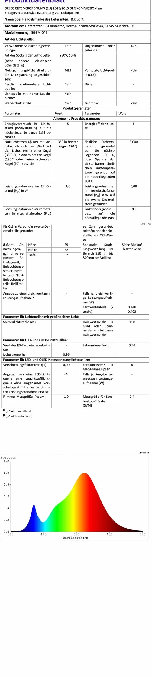 B.K.Licht Lampy LED, 5 W, 230 V, 400 lm, Ciepła Biel, 3000 K