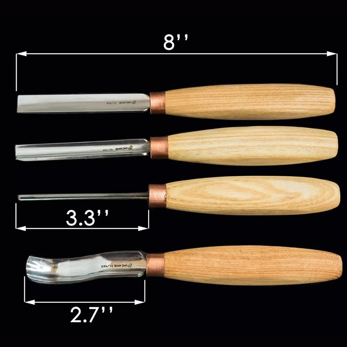 Zestaw 4szt. dłut rzeźbiarskich z paskiem polerskim Beaver Craft