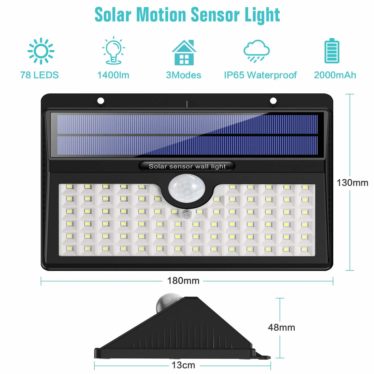 Lampy Solarne Na Zewnątrz 78 LED Czujnik Ruchu Wodoodporne Bezprzewodowe 2 Szt.