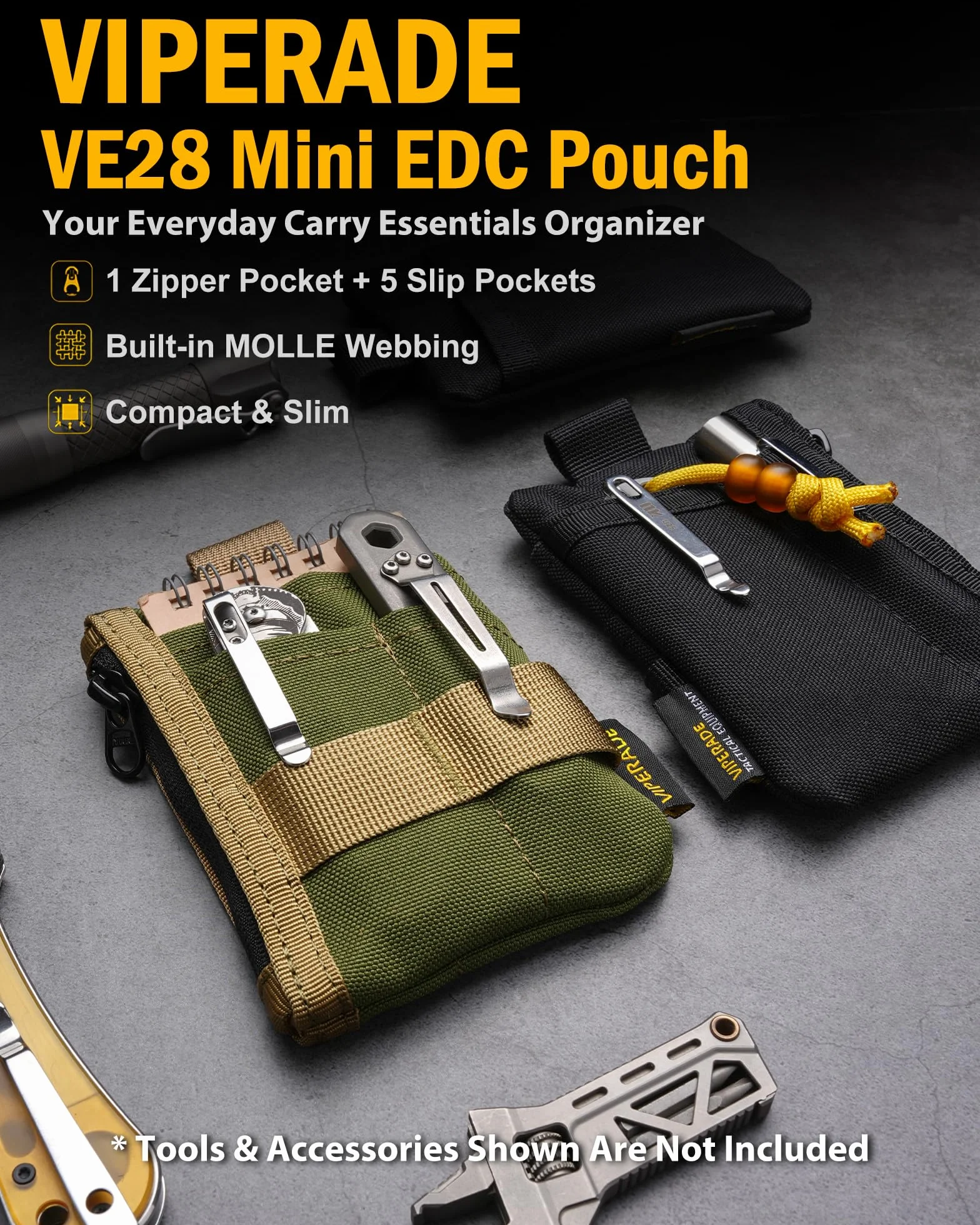 VIPERADE VE28 Mini torba EDC 6 w 1, mini organizer do torby z 6 kieszeniami, mały organizer do torby EDC, mini torba wielofunkcyjna, torba na klucze, mały portfel męski, dodatkowe plecak-Czarny