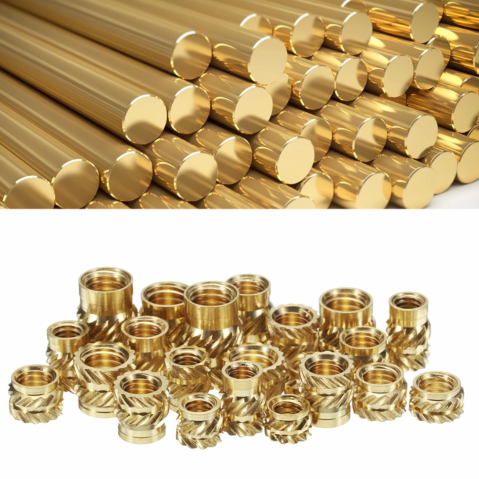 QUARKZMAN 100 sztuk M5 wkładki gwintowane mosiężne Heat Set Insert M5 x 6,5 mm, OD 7 mm radełkowane nakrętki dociskowe, druk 3D mosiężne nakrętki żeńskie wkładki gwintowane nakrętki