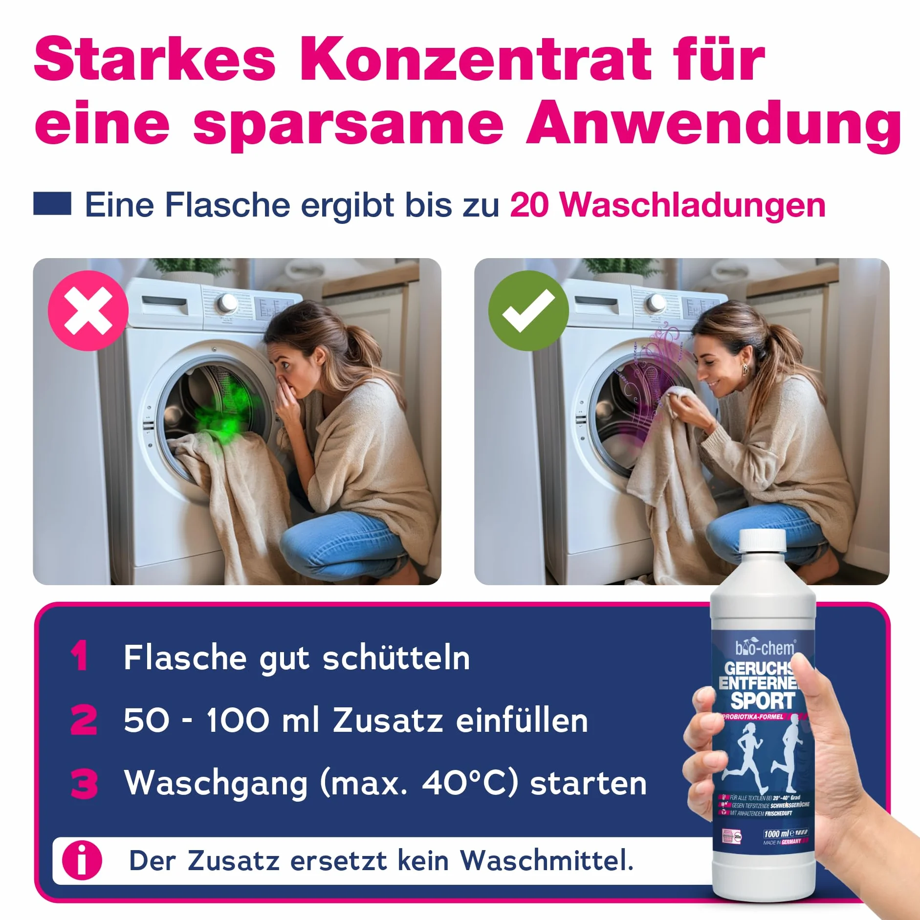 Bio-Chem specjalny dodatek do odzieży sportowej, 2 x 1 l, antyzapachowy, odzież sportowa, zmiękczacz, odzież wierzchnia, siłownia, zajęcia na świeżym powietrzu