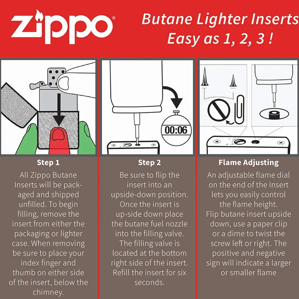 Zippo Wkład Gazowy do Zapalniczek Sztormowych, Double Flame Insert, Napełniany Gazem Butanowym, Pasuje do Wszystkich Klasycznych Obudów Zippo