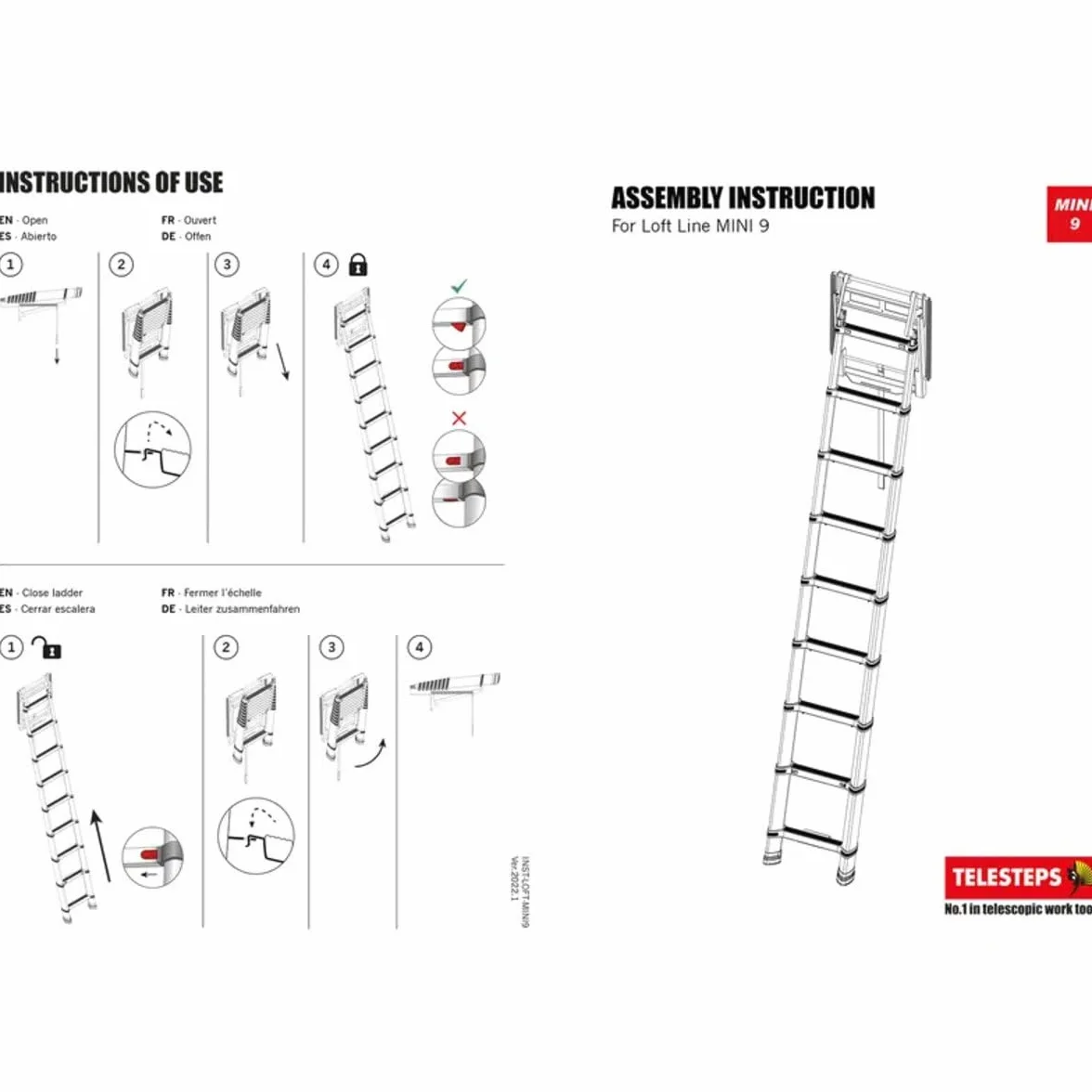 Drabina strychowa 2,45 m firmy TELESTEPS I Wyprodukowano w Szwecji I Loft Line I Kompaktowa drabina wysokiej jakości z opatentowaną konstrukcją klasy premium I EN 14975 I 72324-541