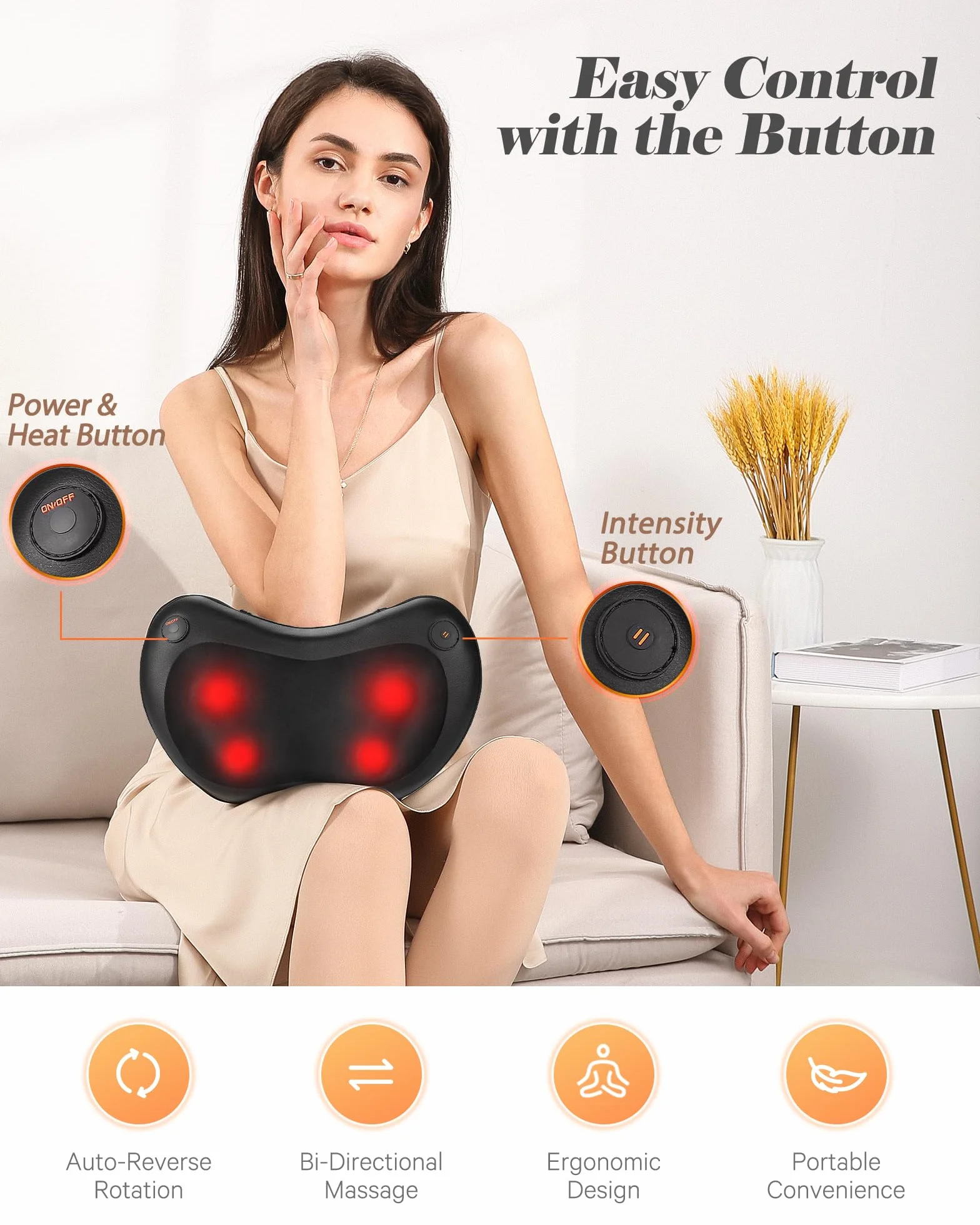 Poduszka do masażu Shiatsu z podgrzewaniem 3D na szyję i plecy