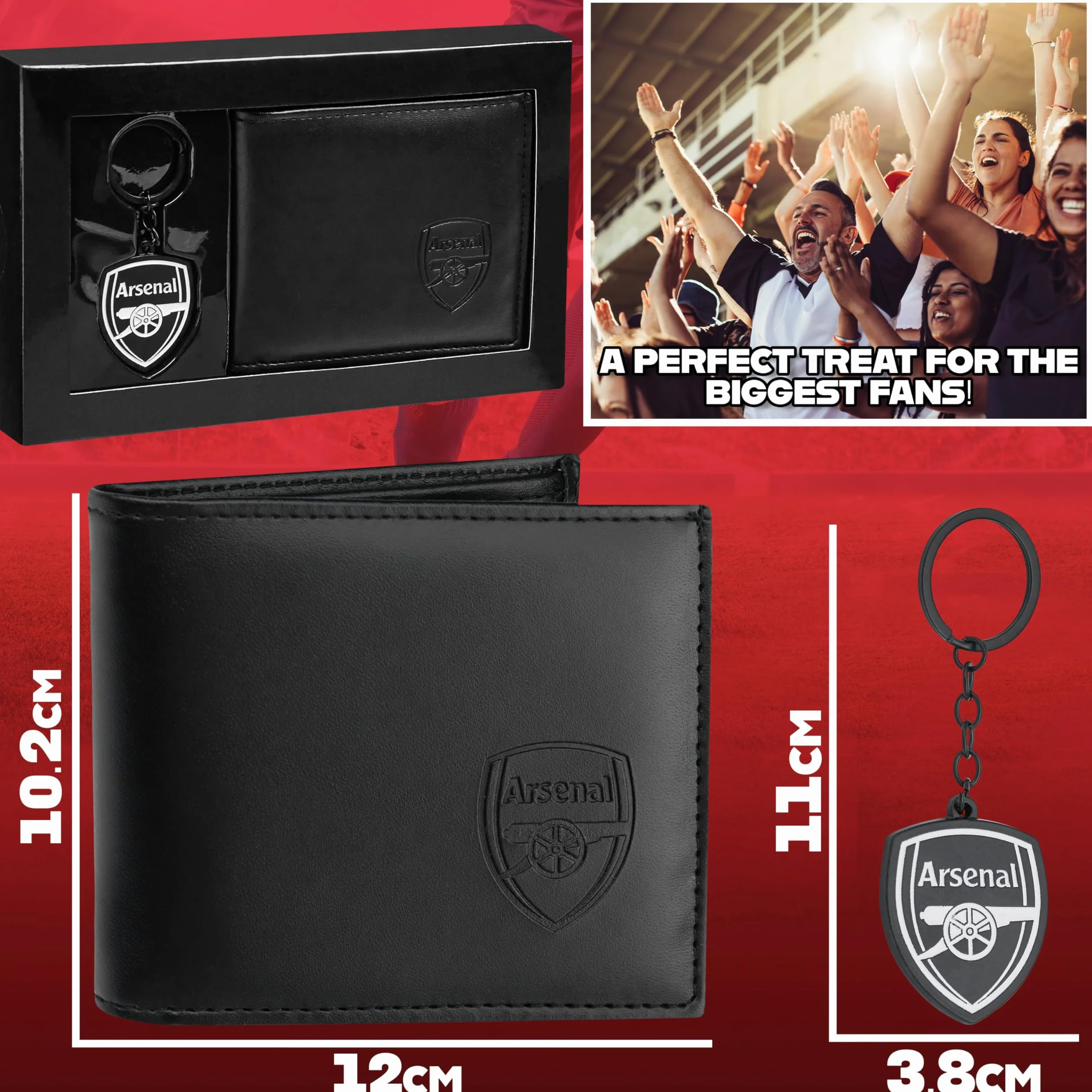 Arsenal F.C. Zestaw akcesoriów do portfela dla fanów sportu z przegródkami na karty i kieszenią na monety, sprzęt kibica, prezenty piłkarskie dla mężczyzn