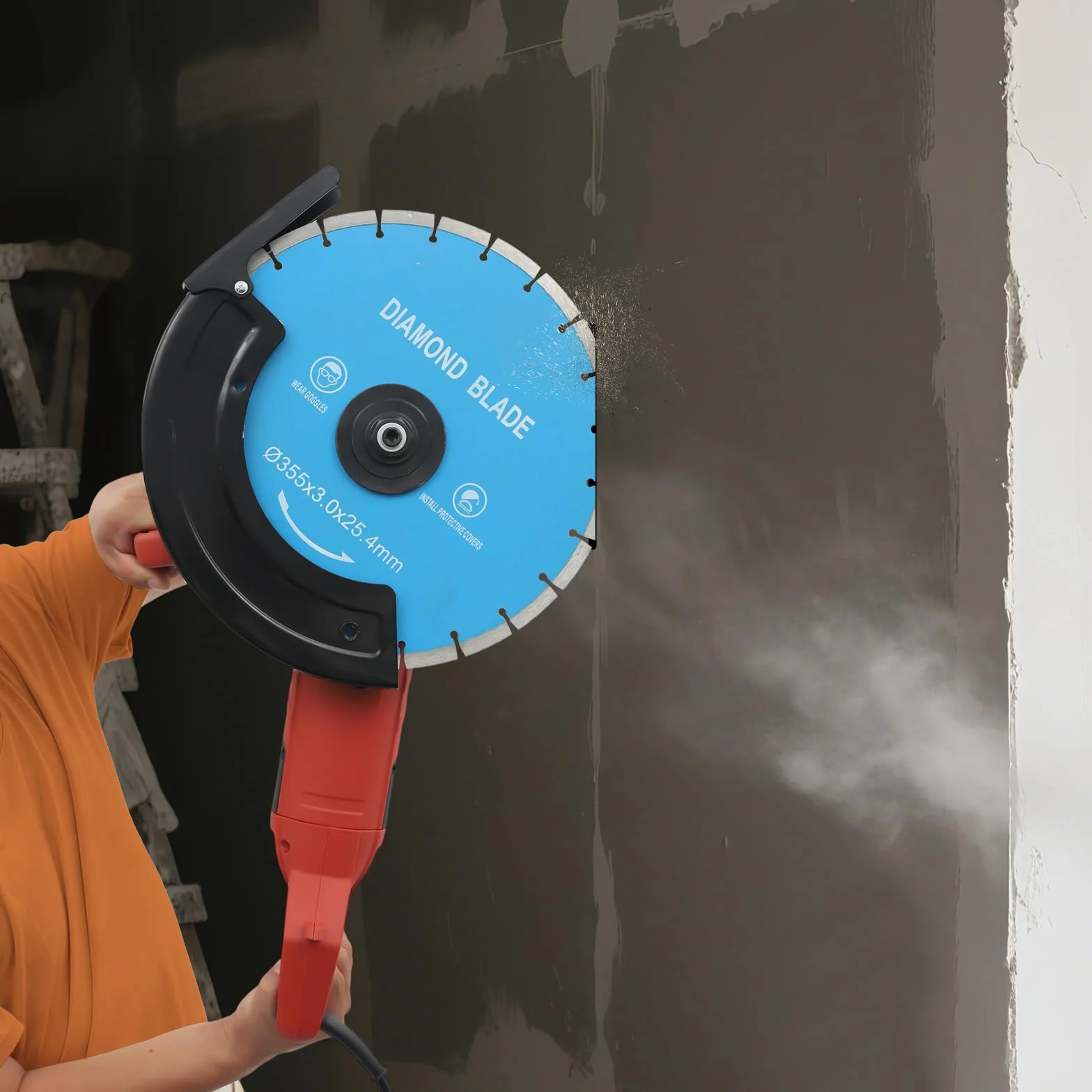Elektryczna piła do betonu 3000 W, 3800 obr./min, maks. głębokość cięcia 13,5 cm, średnica 35 cm, tarcza diamentowa i pompa ssąca, przecinarka do betonu z systemem dwuuchwytowym, piła tarczowa do