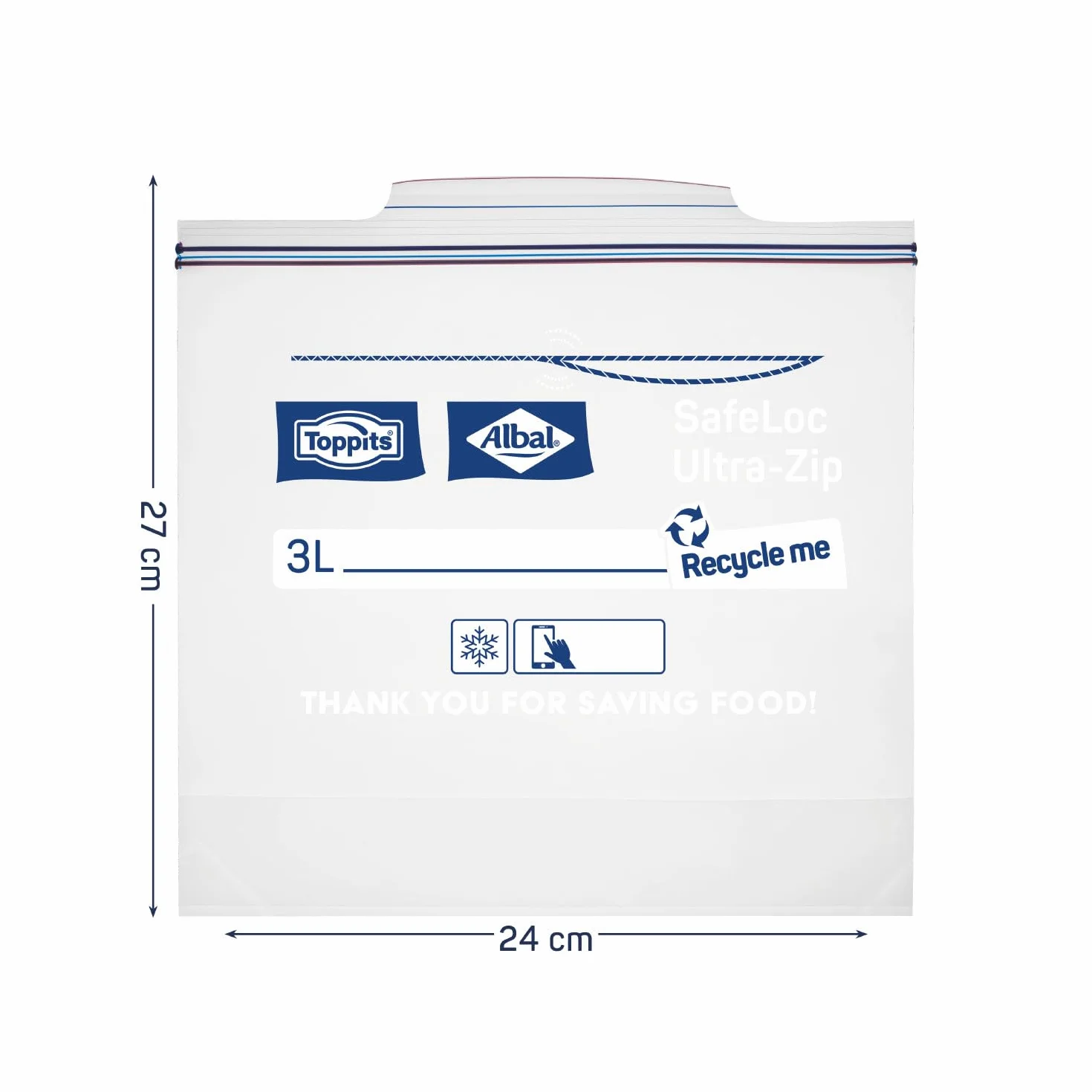 Toppits Safeloc 209771 Worki do Zamrażania, Przezroczysty, 12 szt. / 3 l