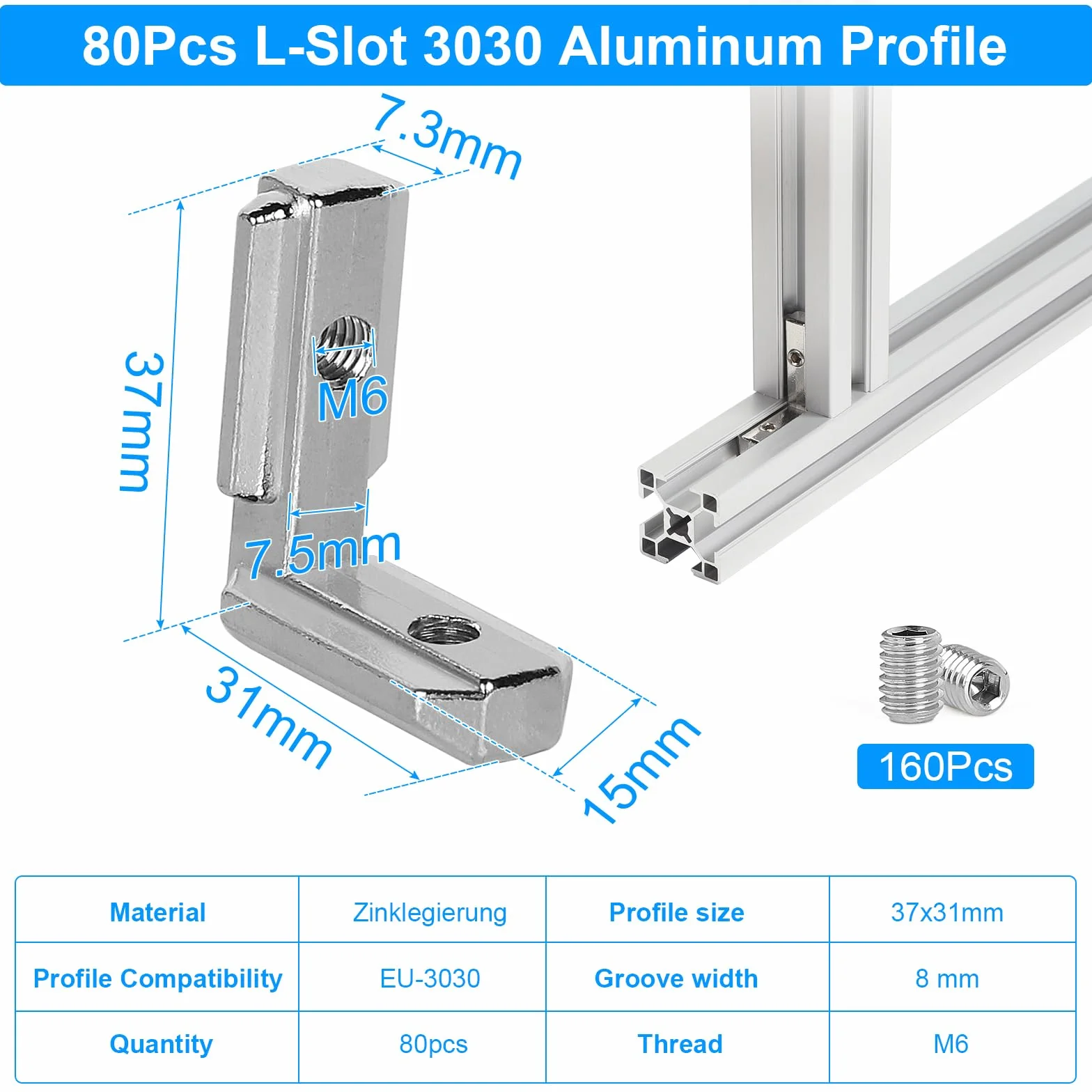 80 Wsporniki kątowe z rowkiem T Złącze kątowe 3030 Złącze kątowe ze stopu aluminium Uchwyt kątowy Standardowy aluminiowy profil europejski z 160 śrubami