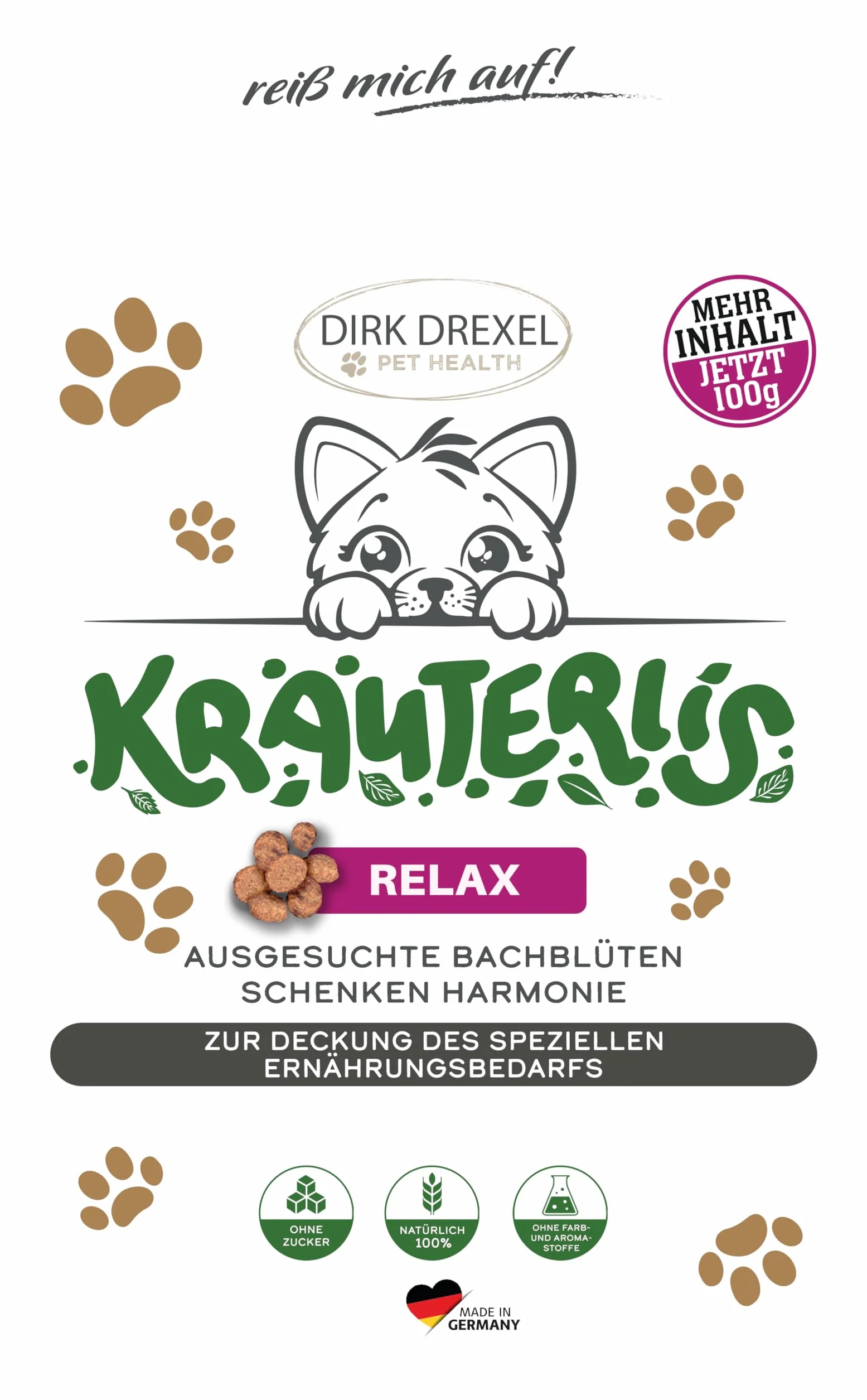Relax zioła dla kotów, 78 g, strach i stres, z kwiatami Bacha, wewnętrzny spokój, harmonizacja