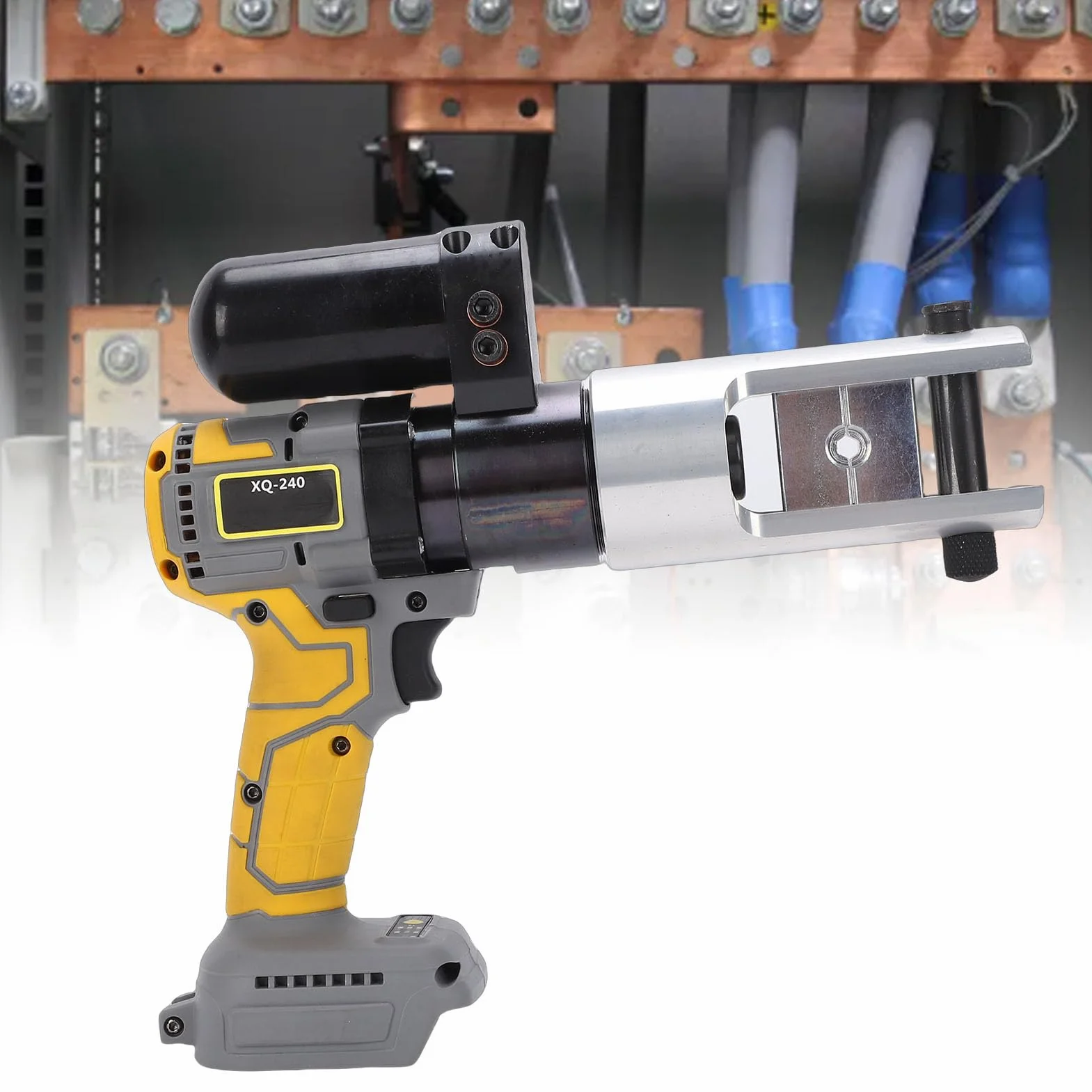 Elektryczne Hydrauliczne Narzędzie do Zaciskania, Moc Wyjściowa 90 KN z 10 Matrycami i głowicą obrotową 360°, Zaciskarka do Końcówek Kablowych z Miedzianego Aluminium, Idealna Prac