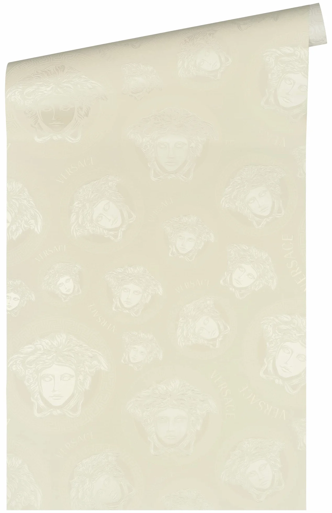 VERSACE WALLPAPER kremowa biała luksusowa tapeta na flizelinie logo Meduza lekko błyszcząca 386116 10,05 x 0,70 m Made in Germany