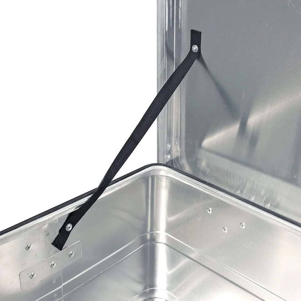 Aluminiowe pudełko z narożnikami do układania w stos, dł. x szer. x wys. 685 x 490 x 340 mm, 93 l, pyłoszczelne/odporne na zachlapanie